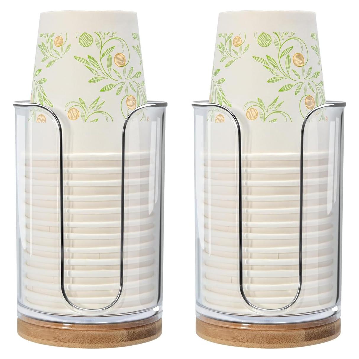 Dispensador de Vasos de Baño Grande Us Beipin - 2 Piezas, Plástico y Bambú, Transparente