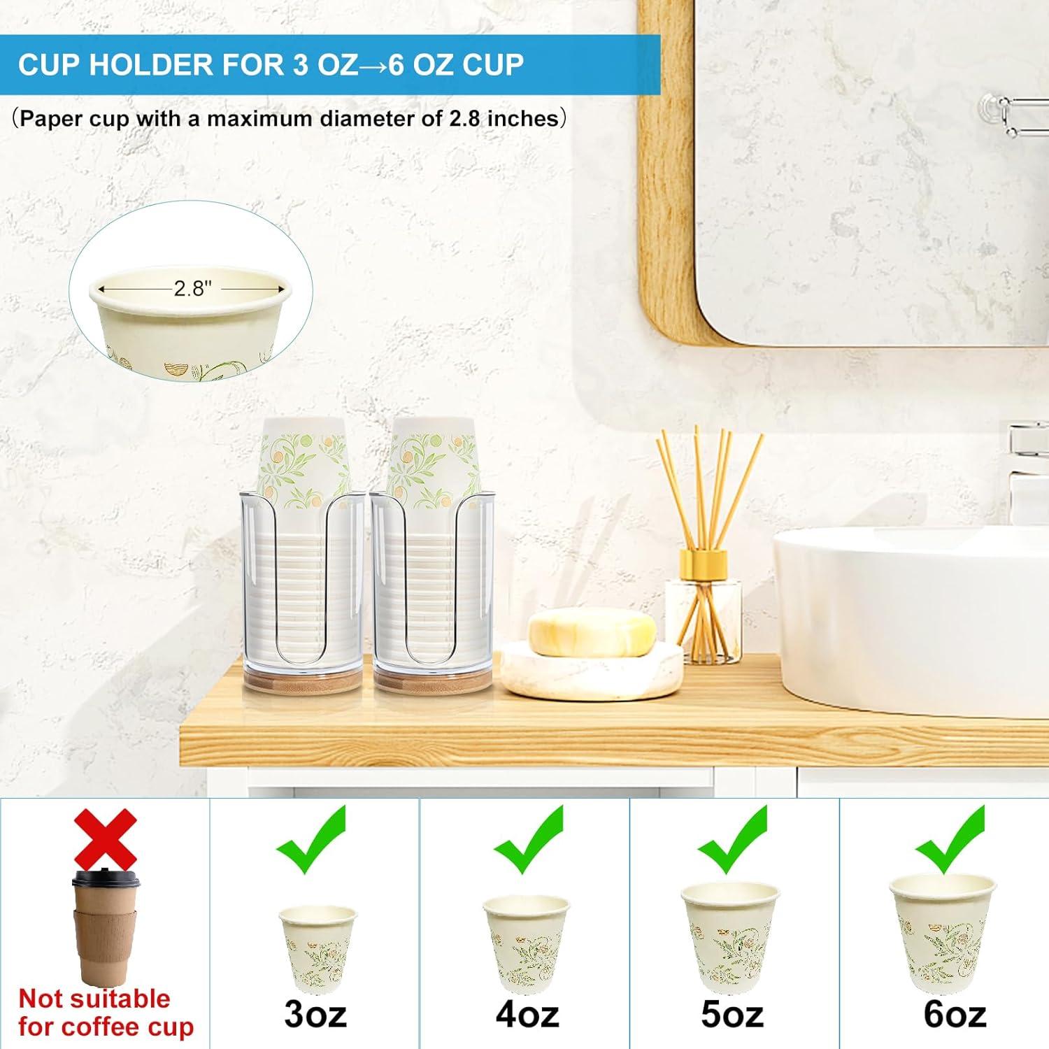 Dispensador de Vasos de Baño Grande Us Beipin - 2 Piezas, Plástico y Bambú, Transparente