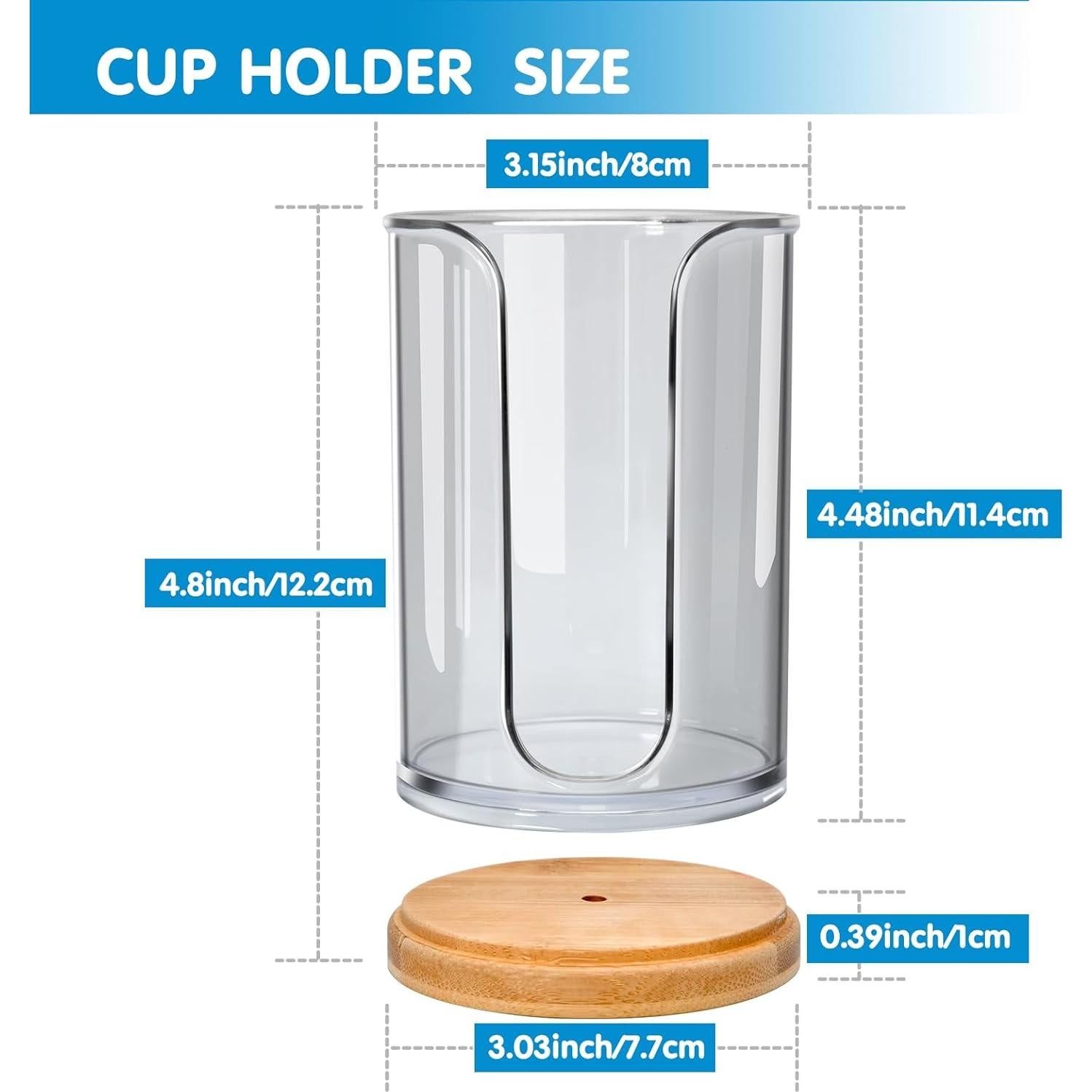 Dispensador de Vasos de Baño Grande Us Beipin - 2 Piezas, Plástico y Bambú, Transparente