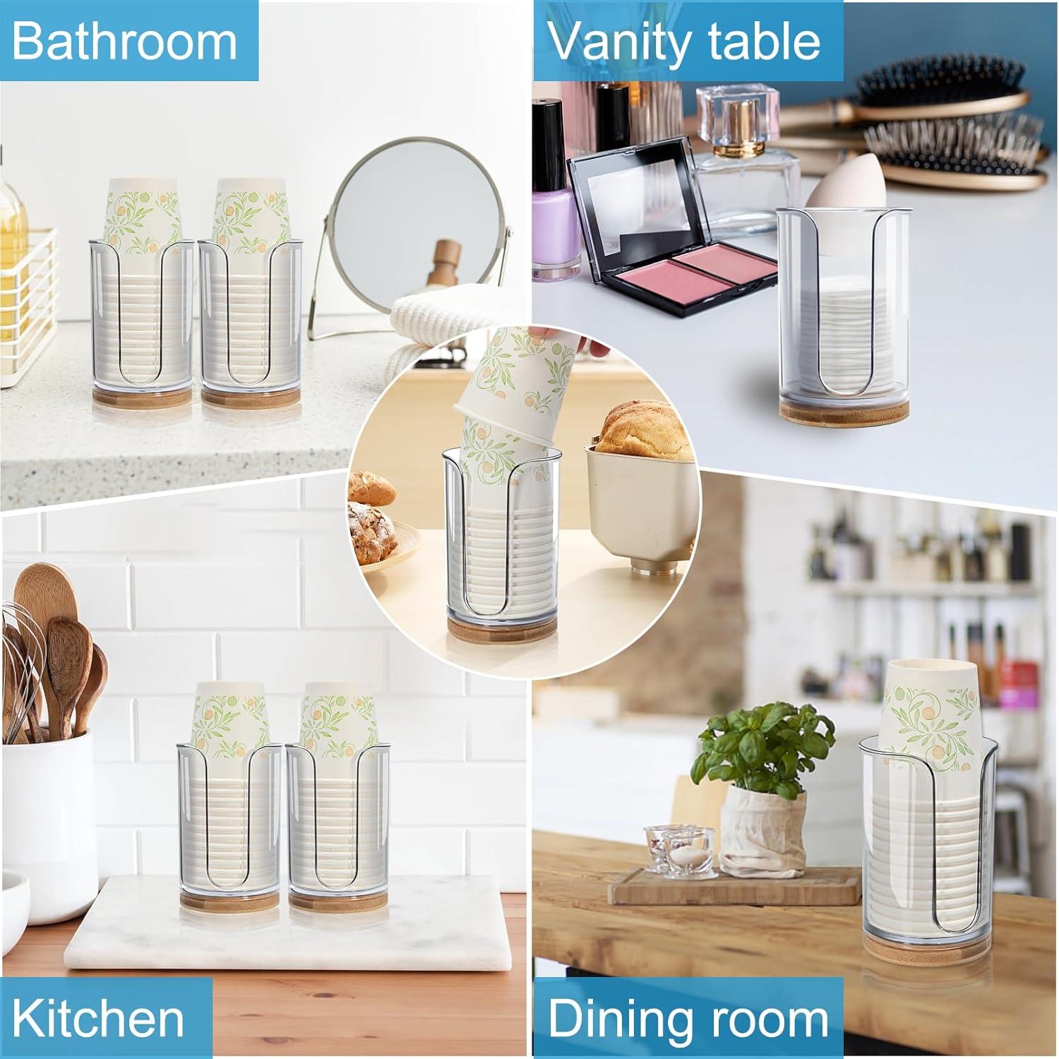 Dispensador de Vasos de Baño Grande Us Beipin - 2 Piezas, Plástico y Bambú, Transparente