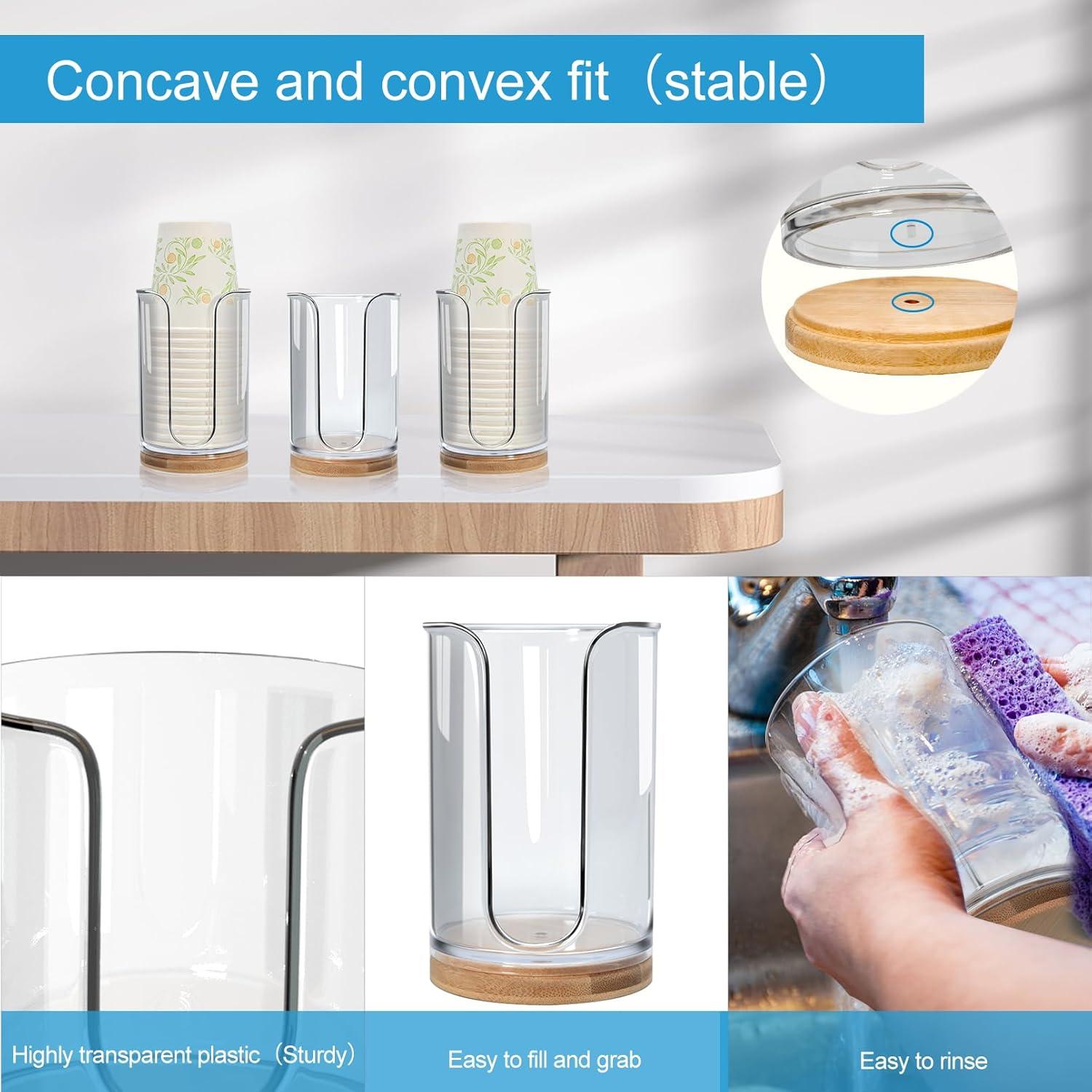 Dispensador de Vasos de Baño Grande Us Beipin - 2 Piezas, Plástico y Bambú, Transparente