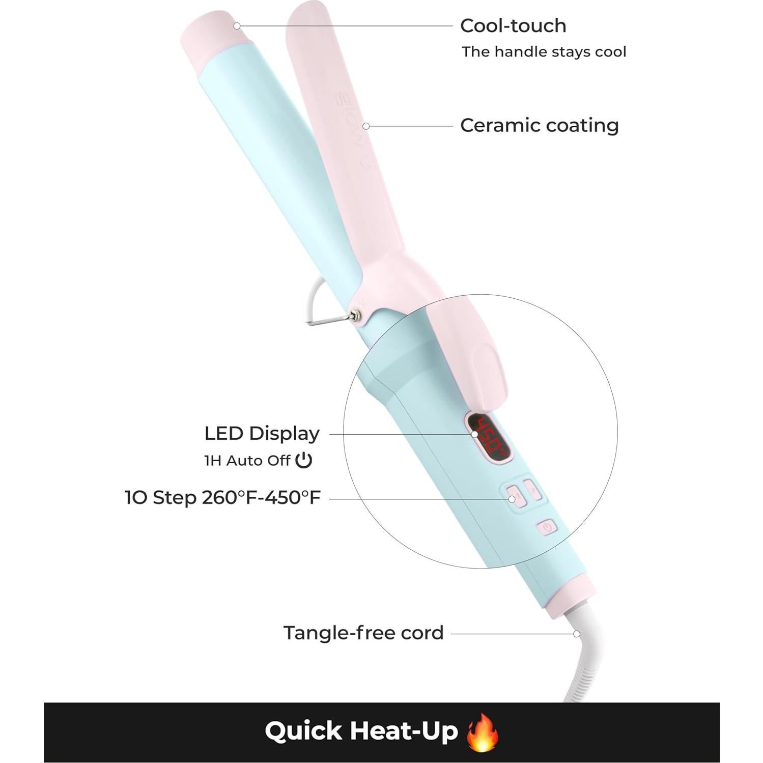 Plancha de Rizar AIDENLAB 7.3" Cerámica 10 Modos Temperatura
