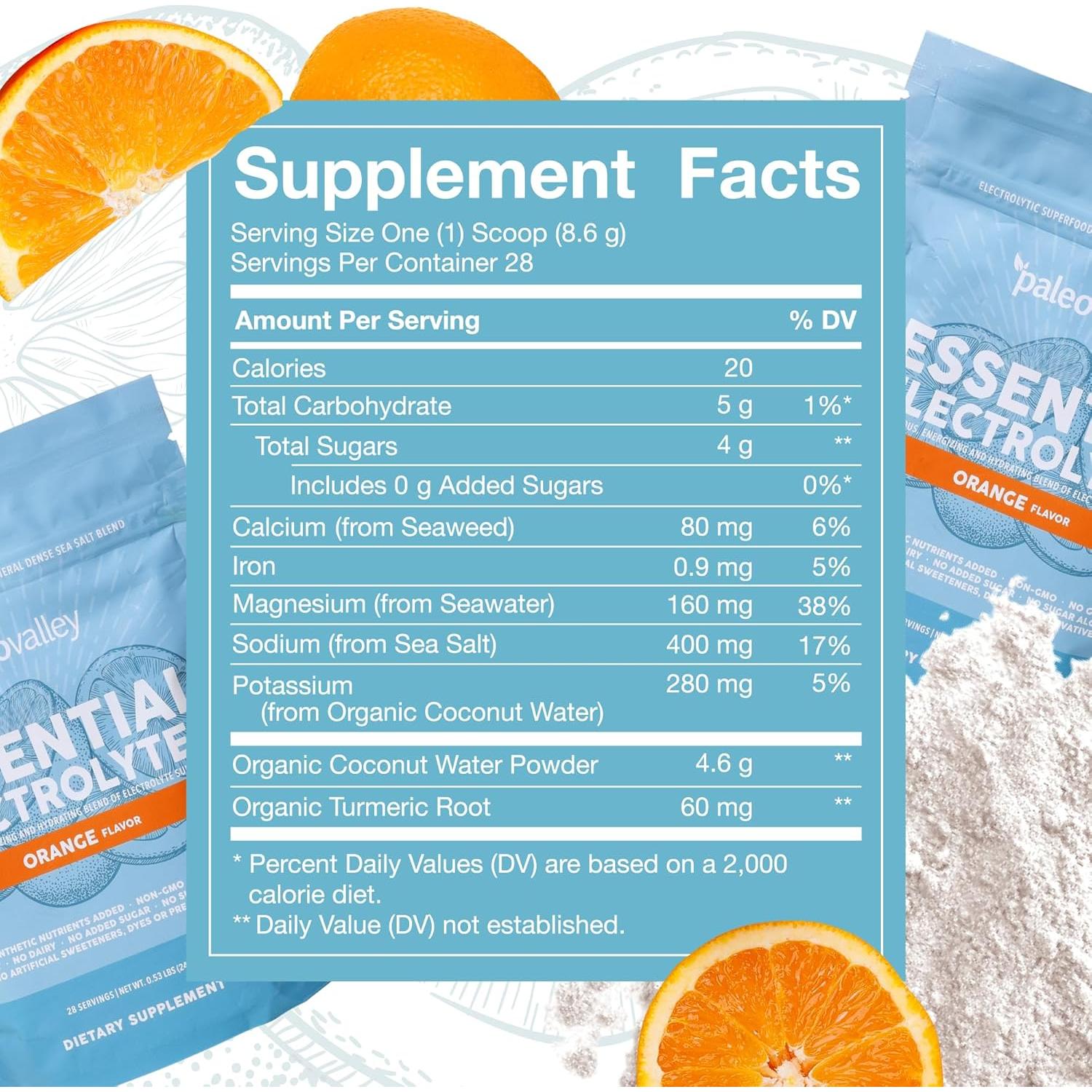 Paleovalley Electrolitos en Polvo Naranja - 28 Porciones