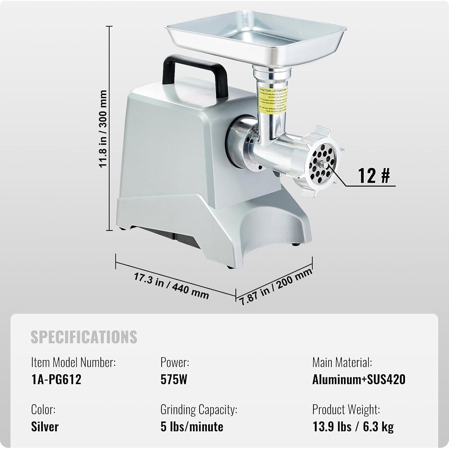 Picadora de Carne Eléctrica VEVOR 800W 2.27kg/min Aluminio