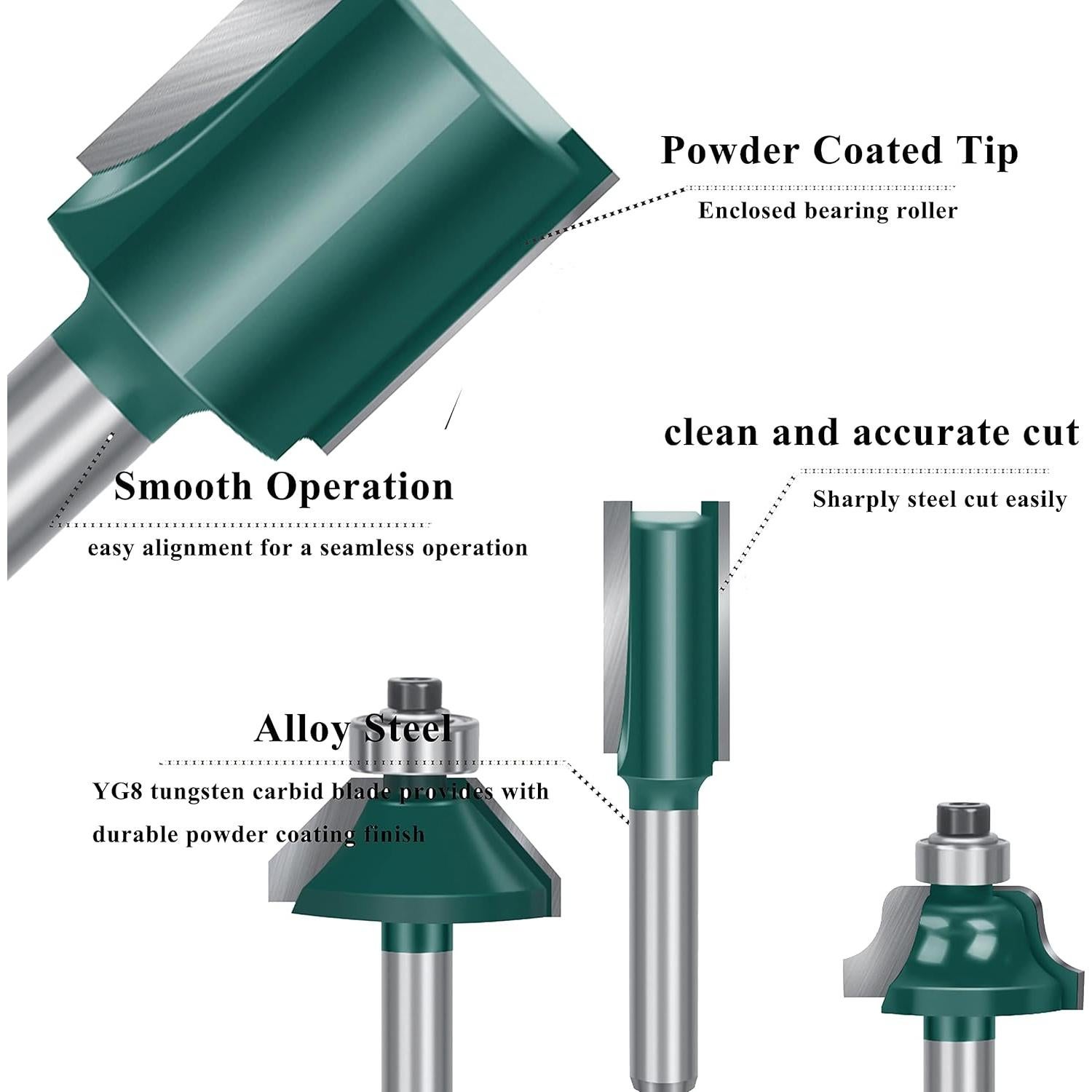 LEATBUY Juego de Brocas de Router 6,35 mm 43 PCS Carburo