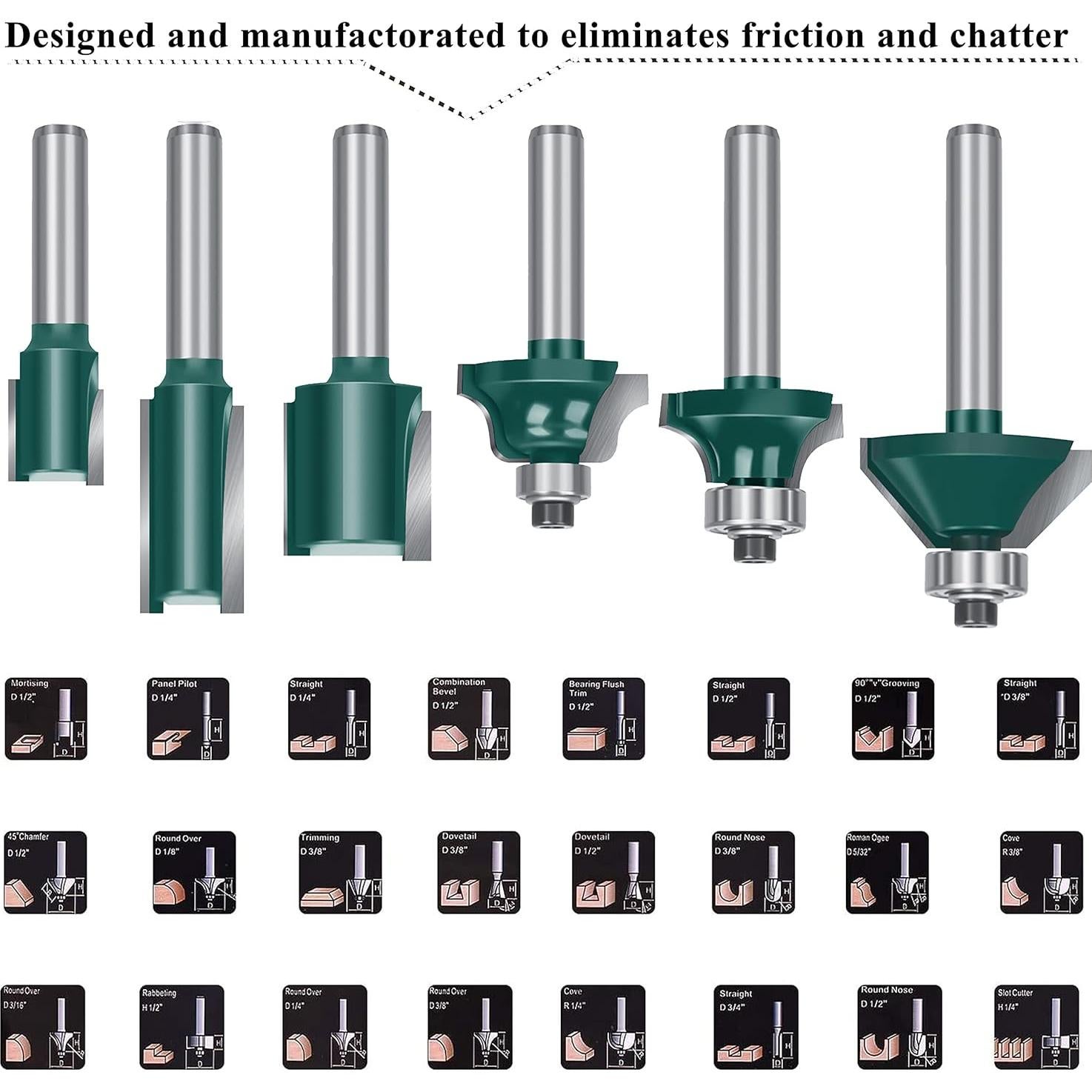 LEATBUY Juego de Brocas de Router 6,35 mm 43 PCS Carburo