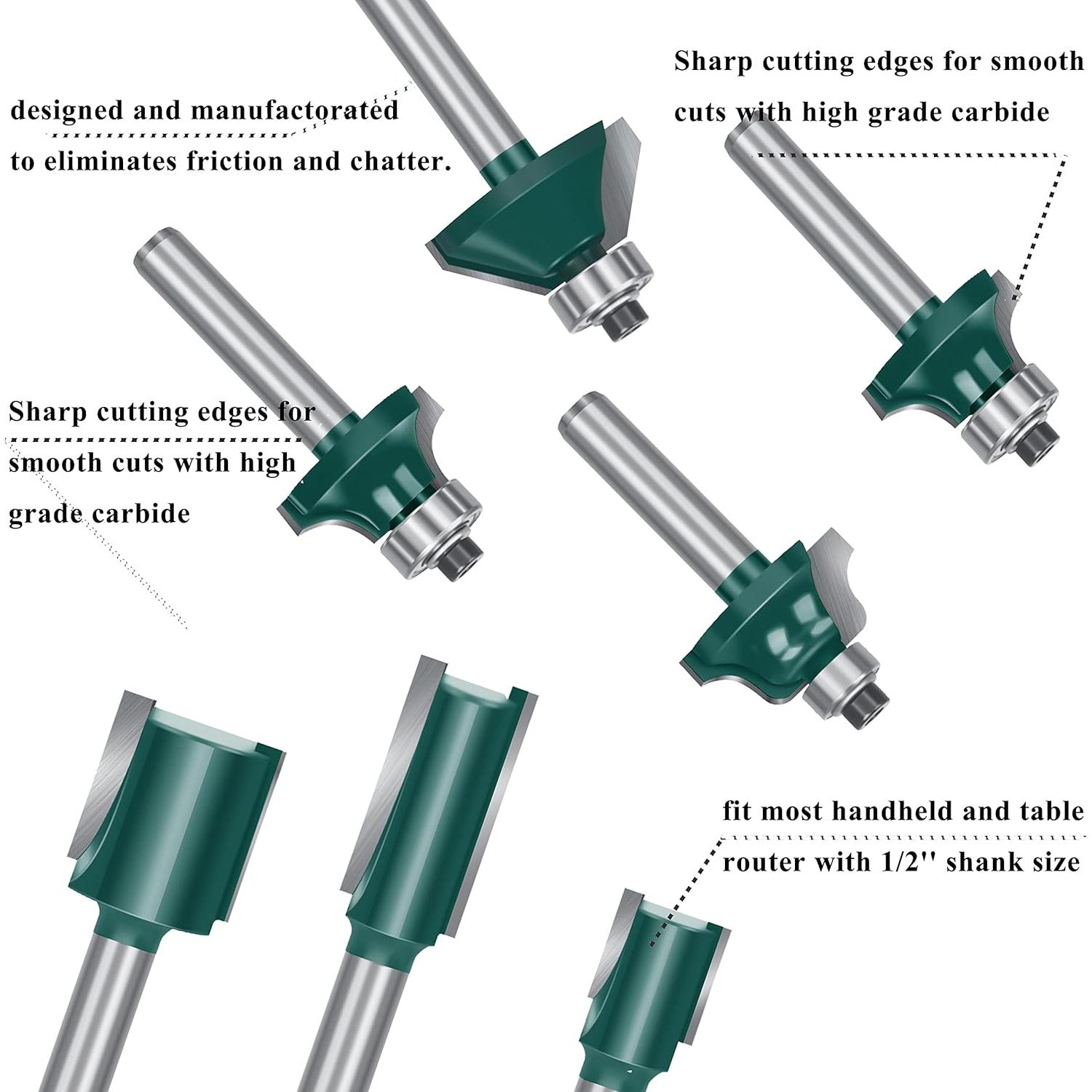 LEATBUY Juego de Brocas de Router 6,35 mm 43 PCS Carburo