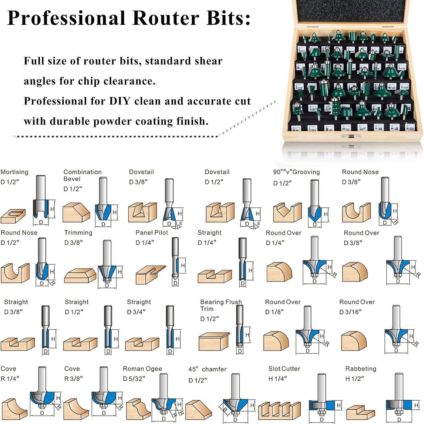 LEATBUY Juego de Brocas de Router 6,35 mm 43 PCS Carburo