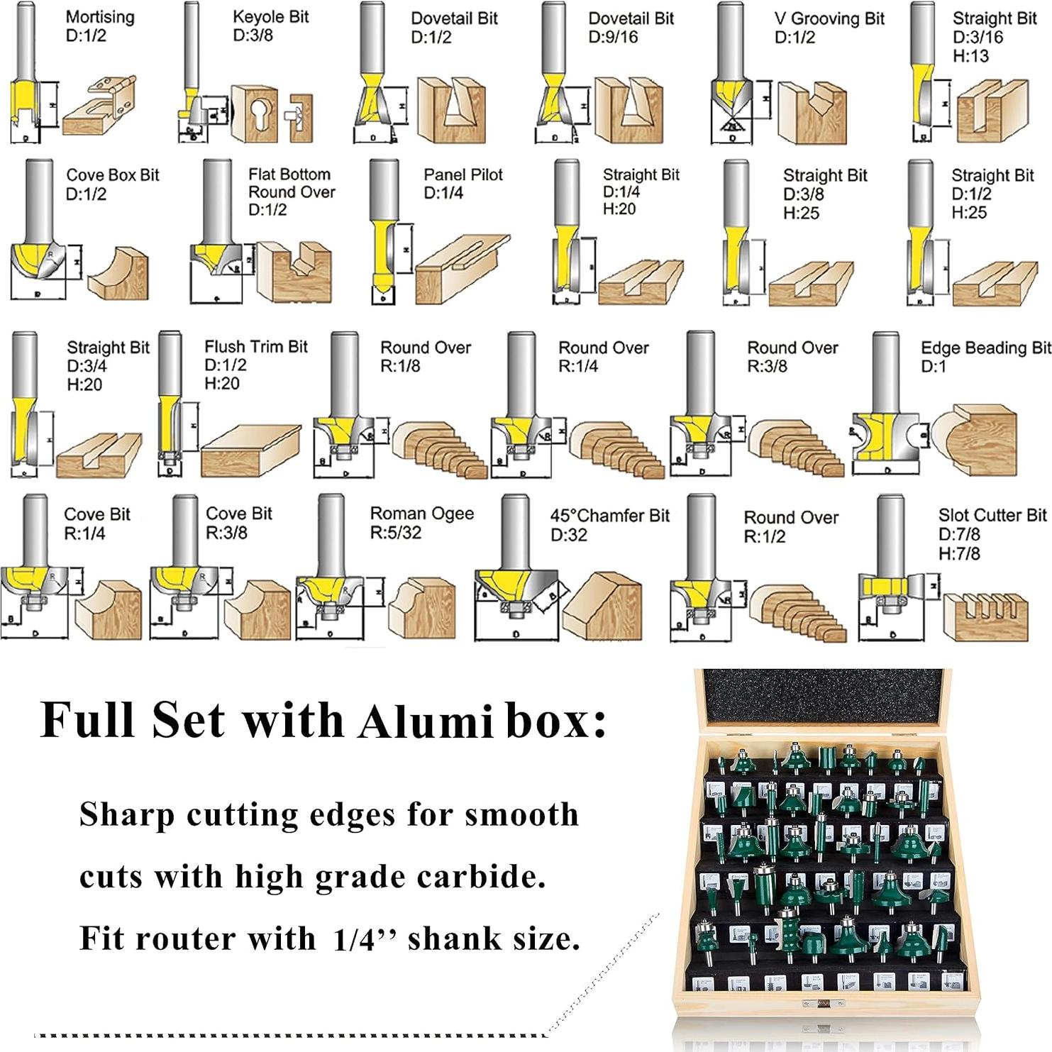 LEATBUY Juego de Brocas de Router 6,35 mm 43 PCS Carburo