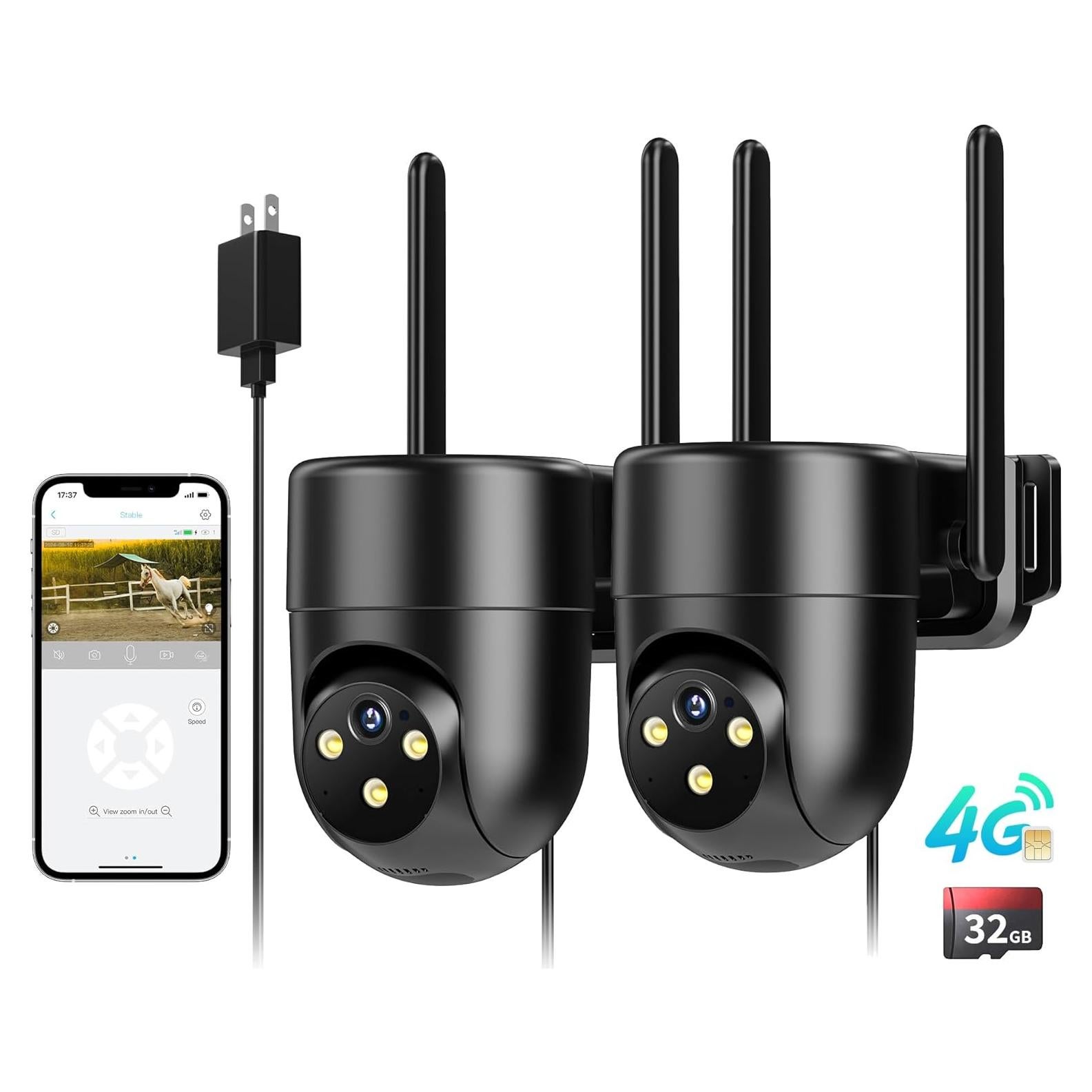 Cámara de Seguridad Celular LIWAN 4G LTE 2K Negra Paquete de 2