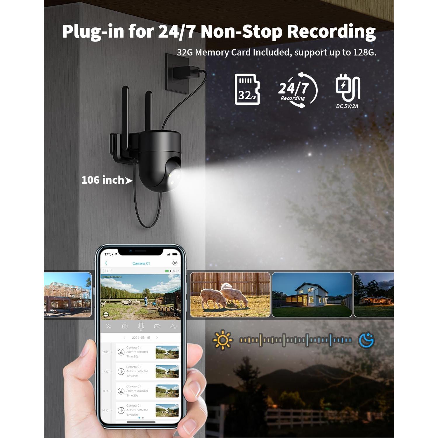 Cámara de Seguridad Celular LIWAN 4G LTE 2K Negra Paquete de 2