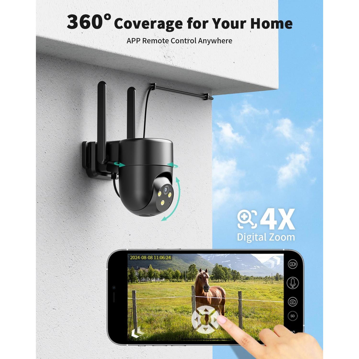 Cámara de Seguridad Celular LIWAN 4G LTE 2K Negra Paquete de 2