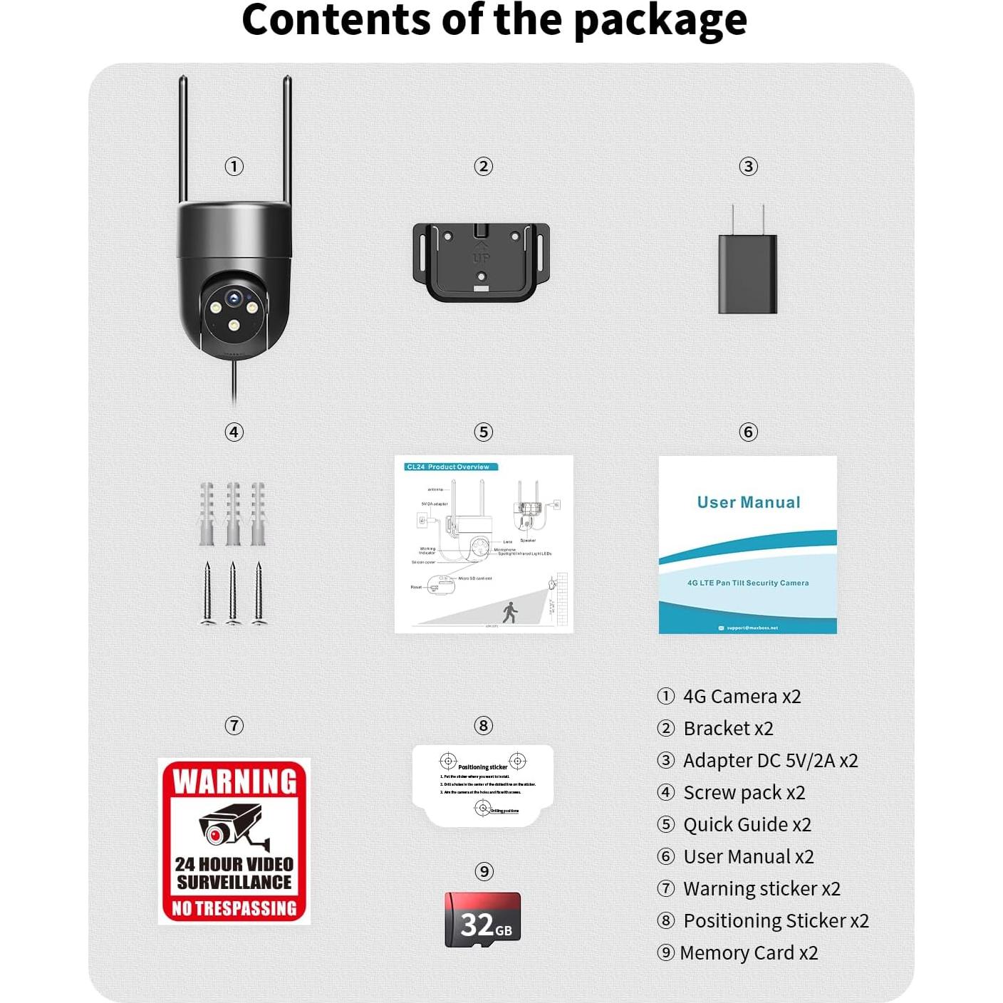 Cámara de Seguridad Celular LIWAN 4G LTE 2K Negra Paquete de 2