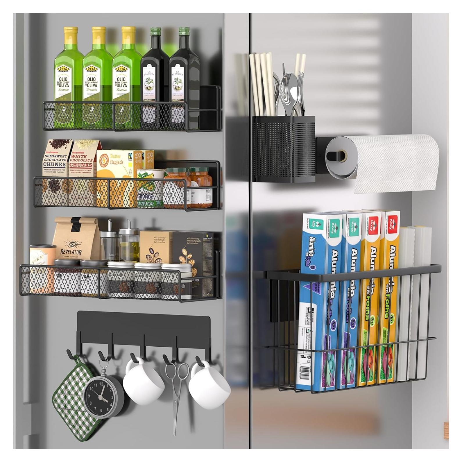 Estante Magnético de Cocina DTUQYX 7 Piezas Negro