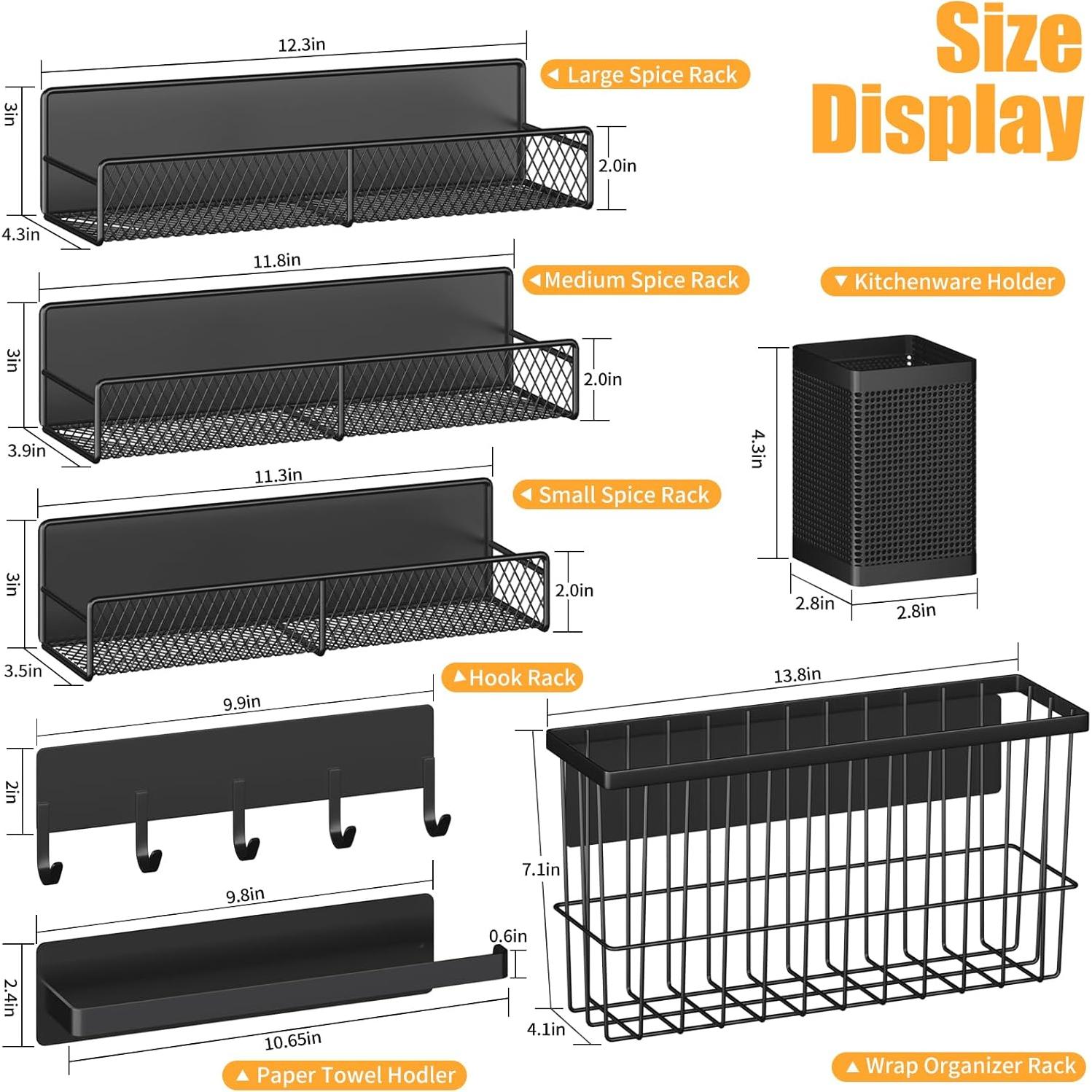 Estante Magnético de Cocina DTUQYX 7 Piezas Negro