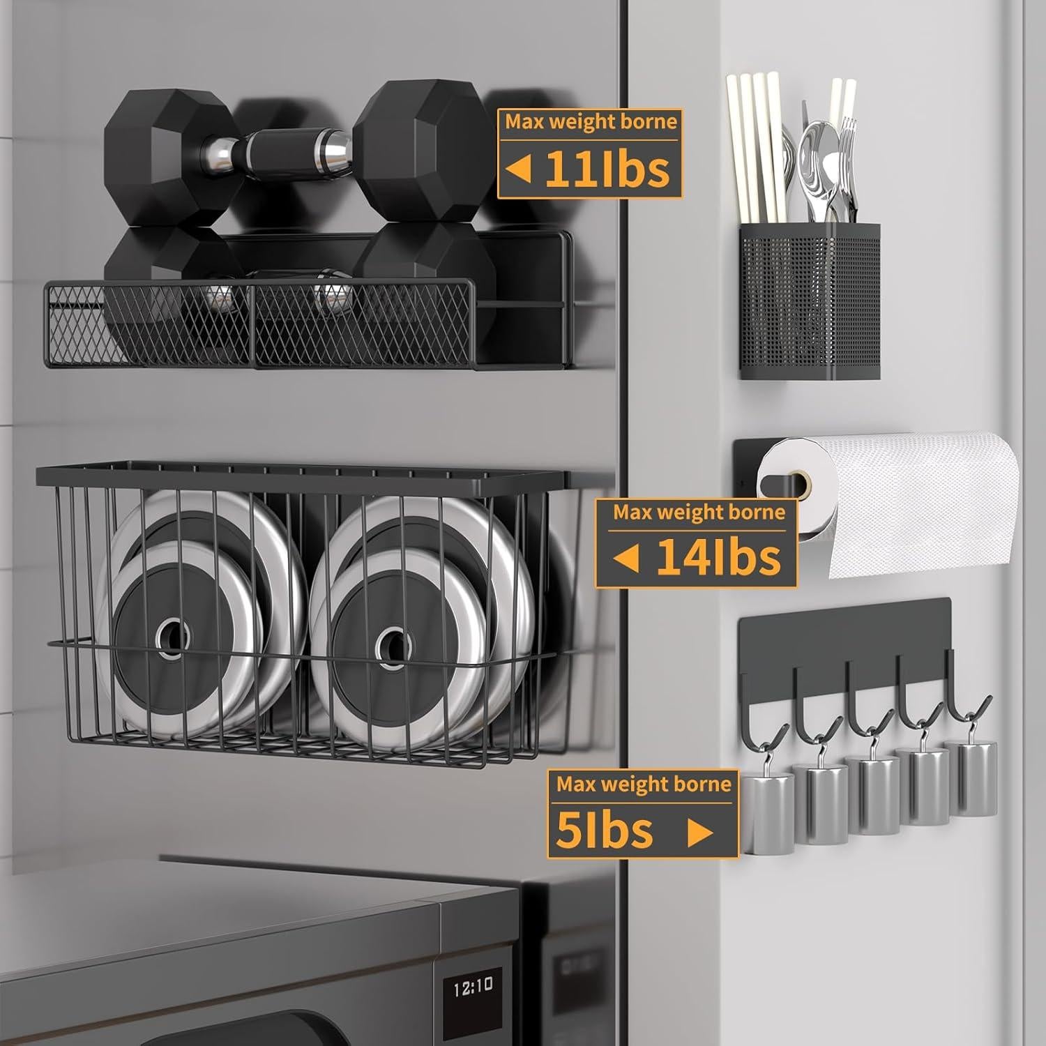 Estante Magnético de Cocina DTUQYX 7 Piezas Negro