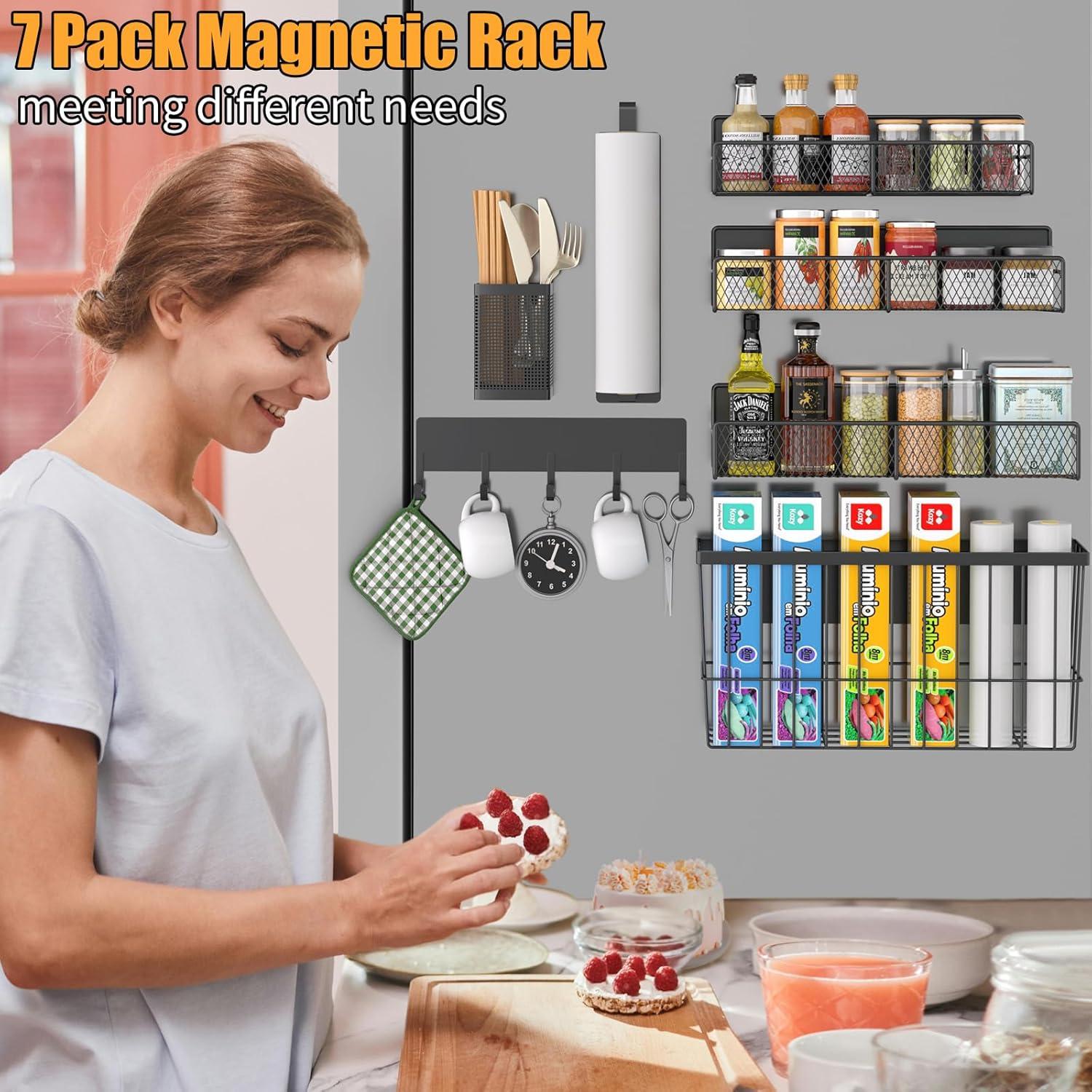 Estante Magnético de Cocina DTUQYX 7 Piezas Negro