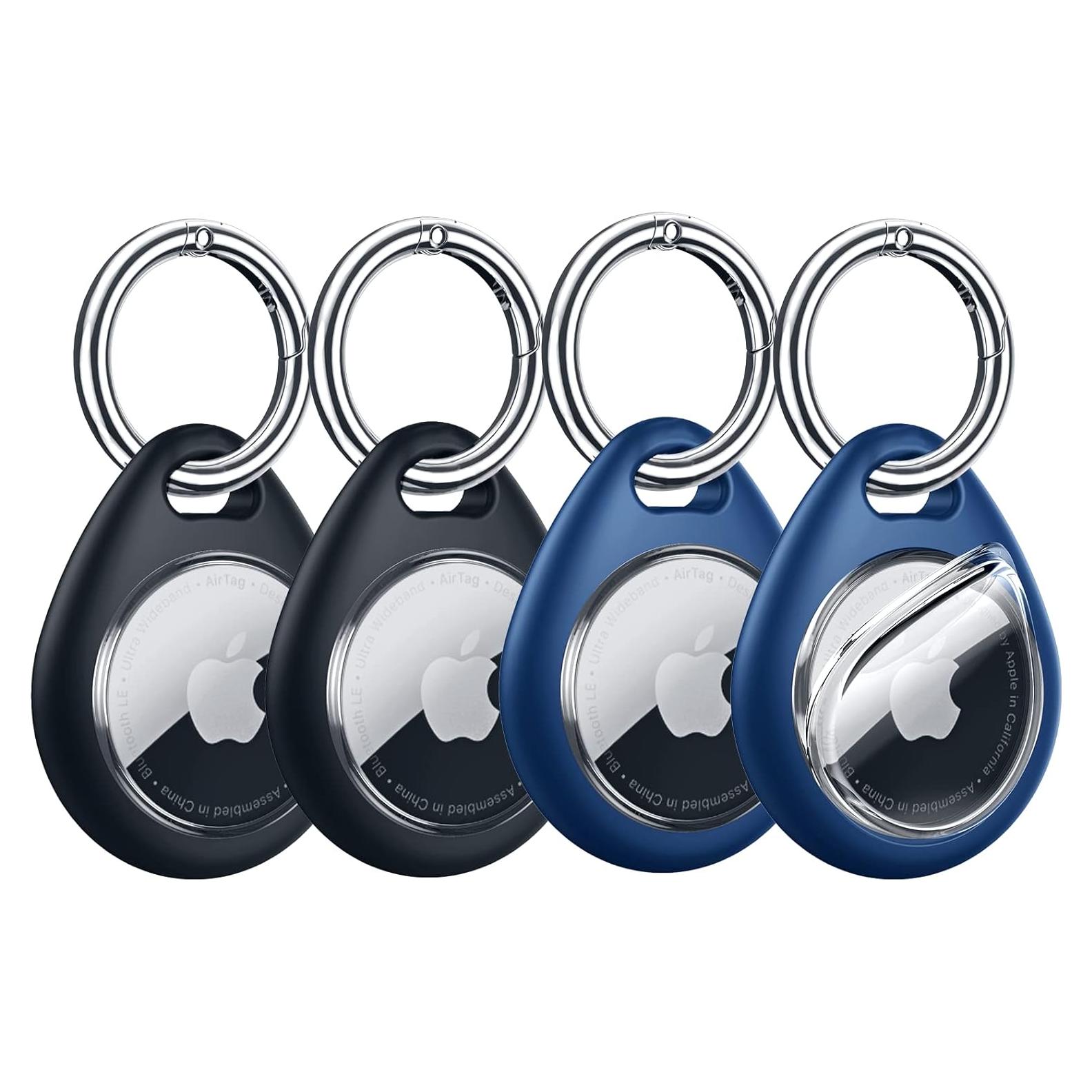 Soporte Impermeable para AirTag Apple - Paquete de 4, Negro/Azul