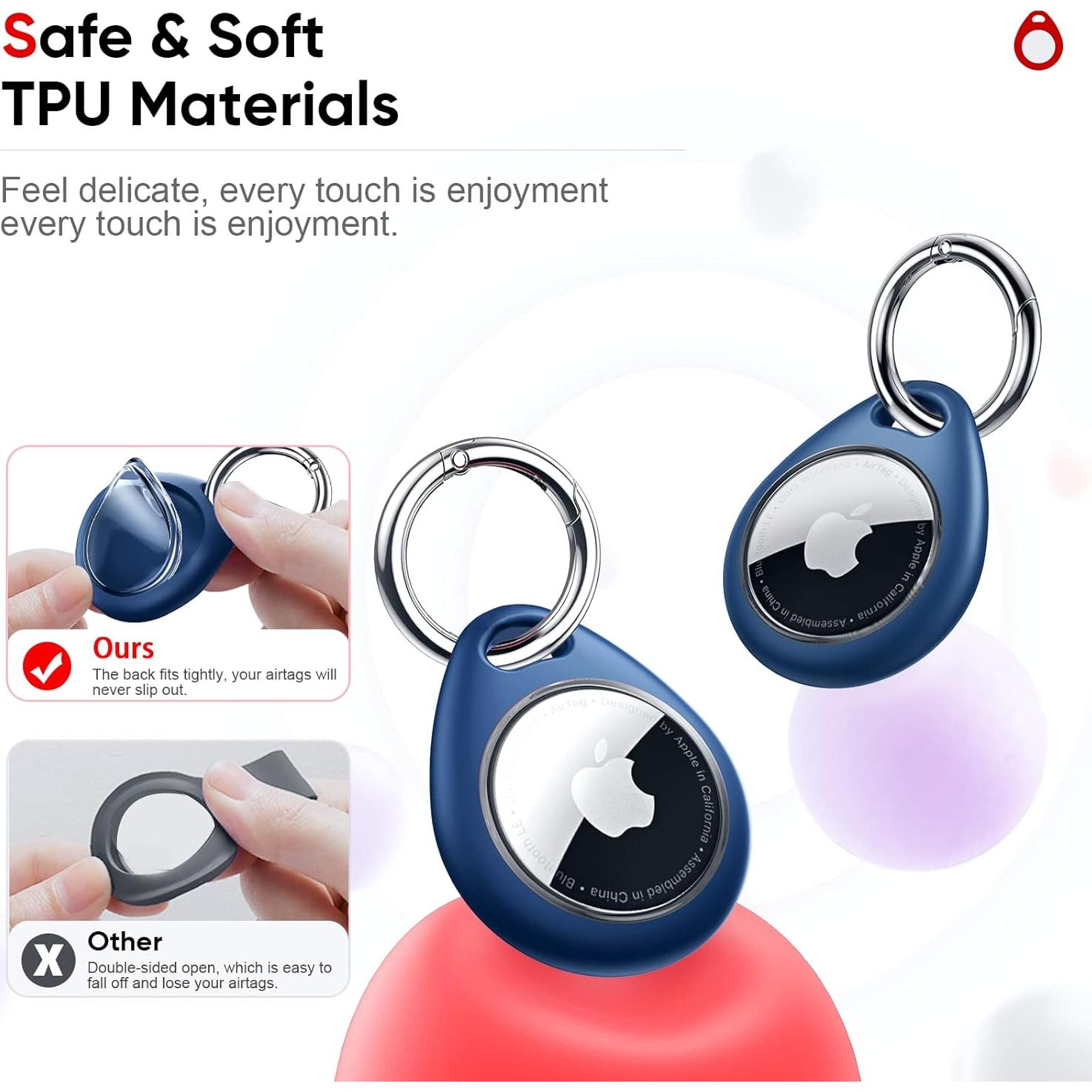 Soporte Impermeable para AirTag Apple - Paquete de 4, Negro/Azul