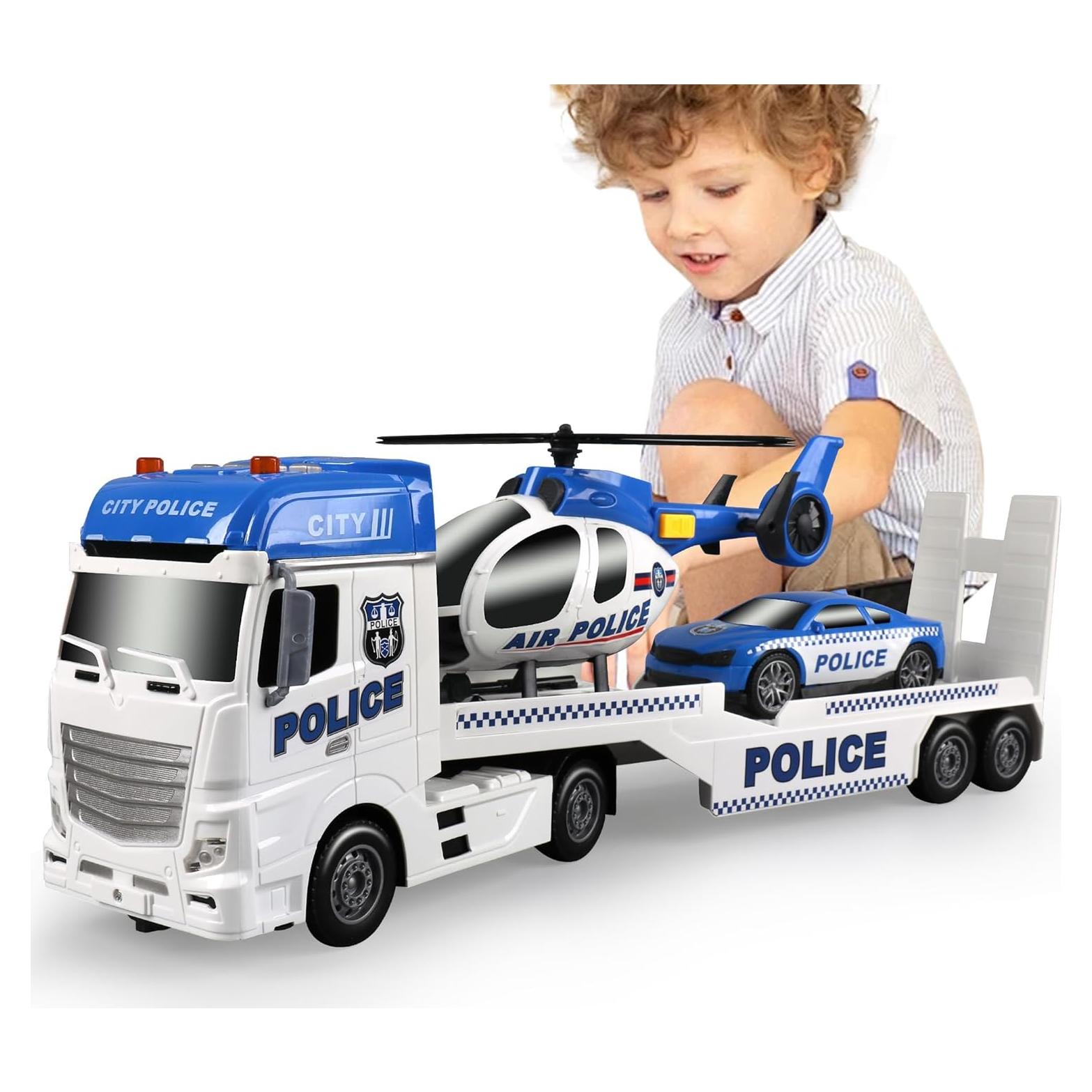 Camión de Policía Dwi Dowellin 65 cm con Coche y Helicóptero