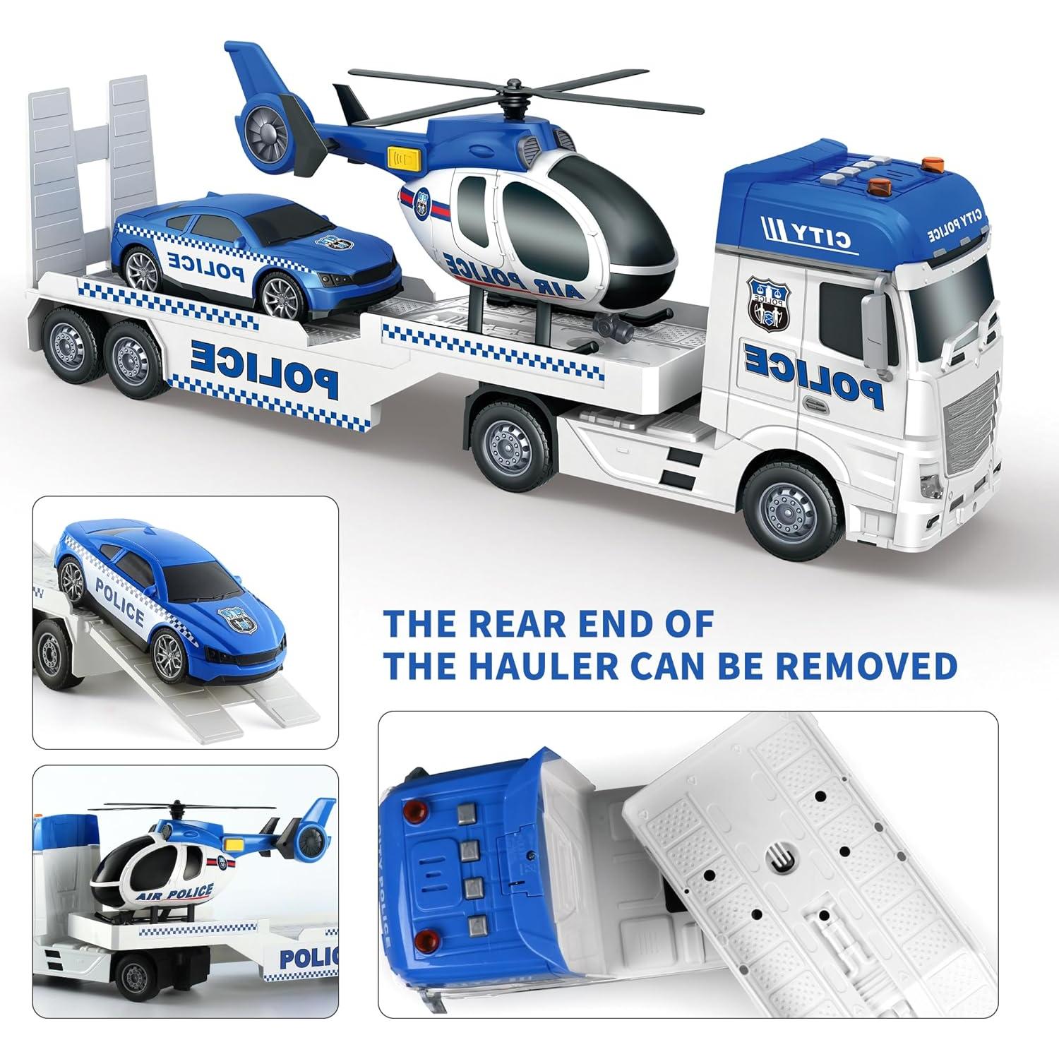 Camión de Policía Dwi Dowellin 65 cm con Coche y Helicóptero