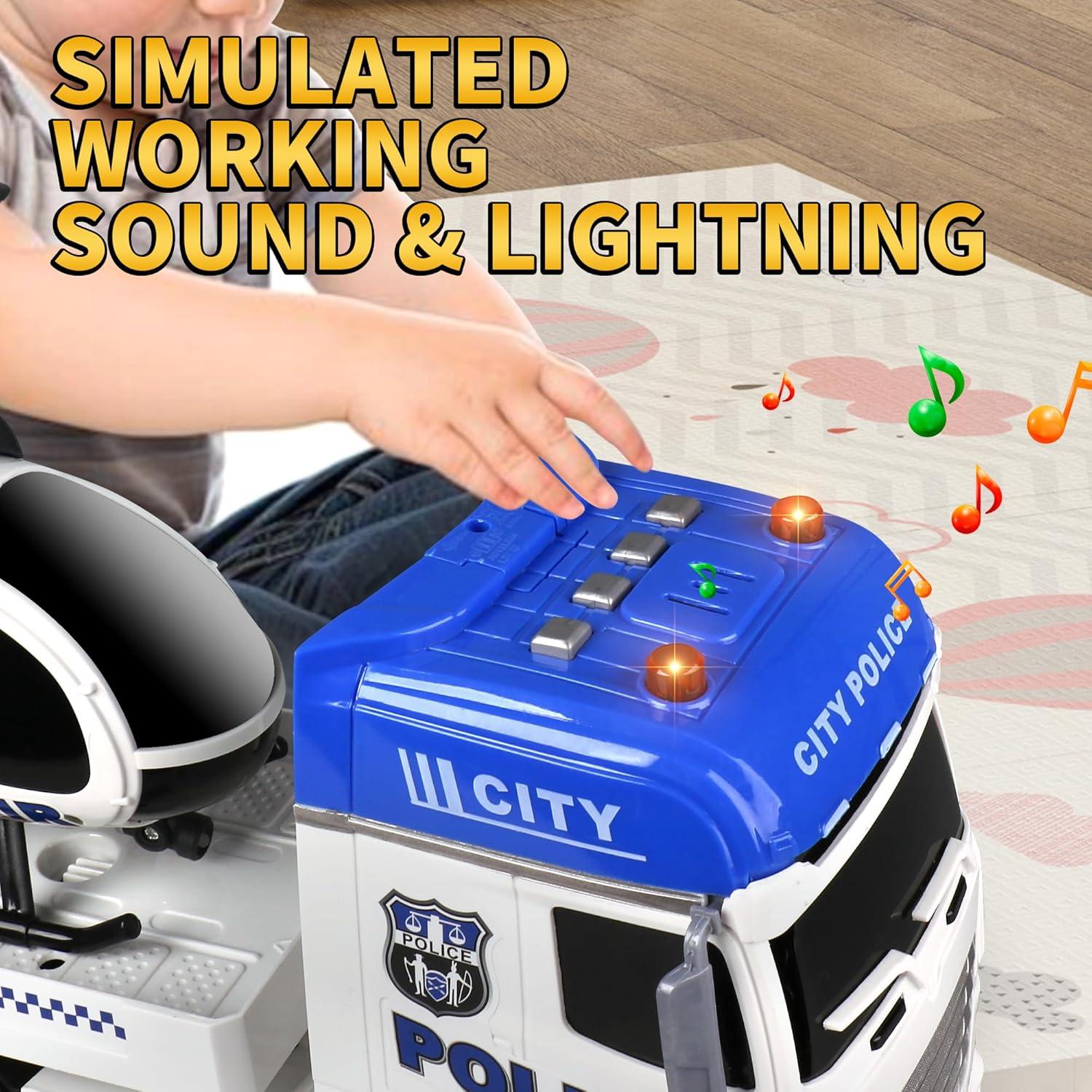 Camión de Policía Dwi Dowellin 65 cm con Coche y Helicóptero