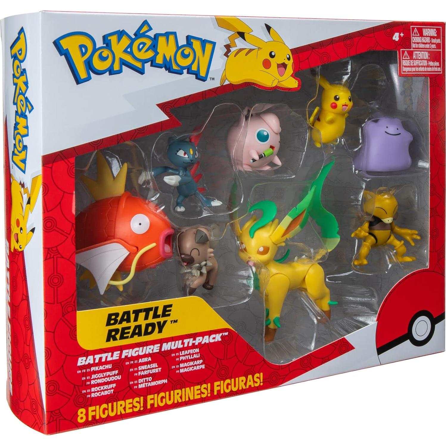 Pokemon Battle Figure Multipack (8PK: Female Pikachu, Jigglypuff #1, Rockruff, Sneasel, Abra, Ditto, Leafeon, Magikarp) W8, Black