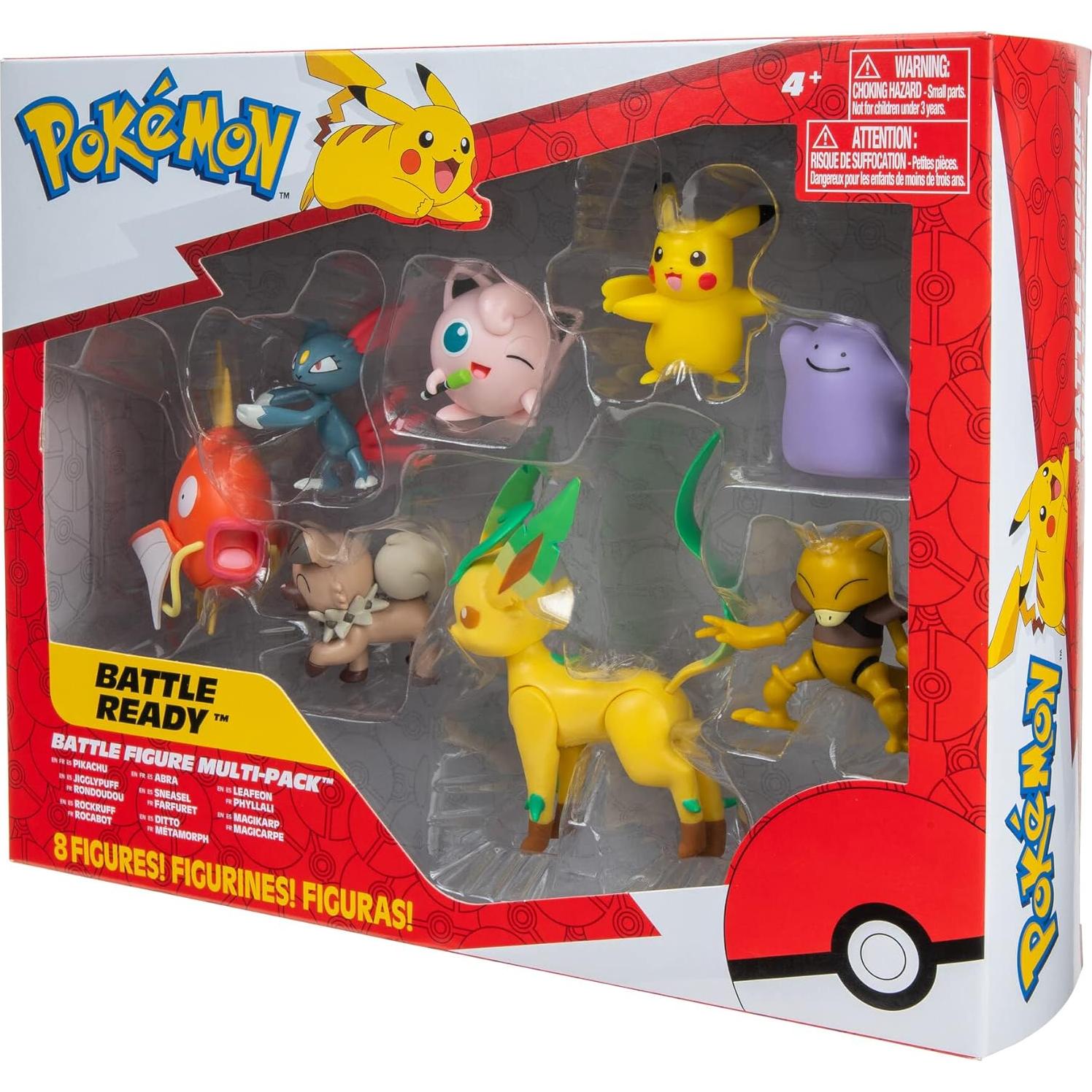 Pokemon Battle Figure Multipack (8PK: Female Pikachu, Jigglypuff #1, Rockruff, Sneasel, Abra, Ditto, Leafeon, Magikarp) W8, Black