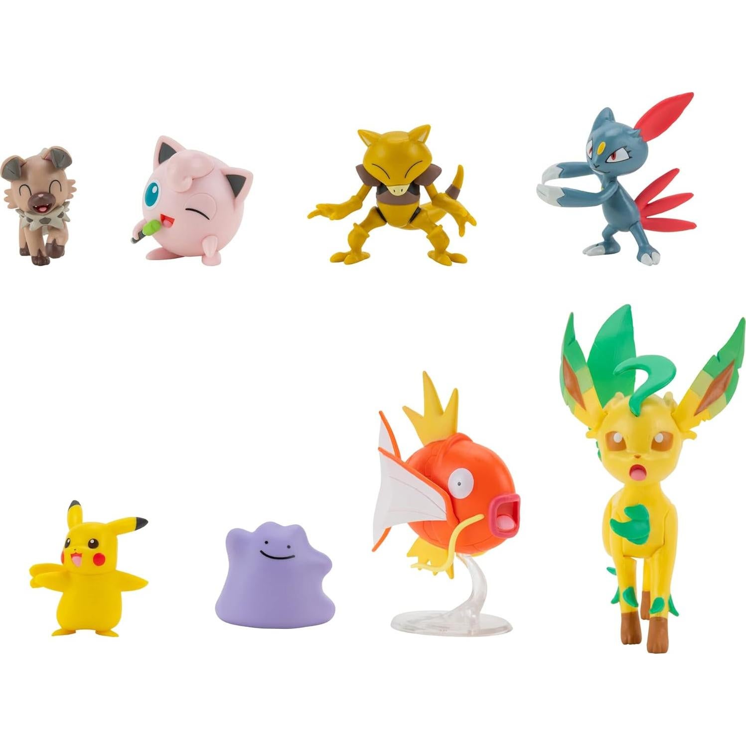 Pokemon Battle Figure Multipack (8PK: Female Pikachu, Jigglypuff #1, Rockruff, Sneasel, Abra, Ditto, Leafeon, Magikarp) W8, Black
