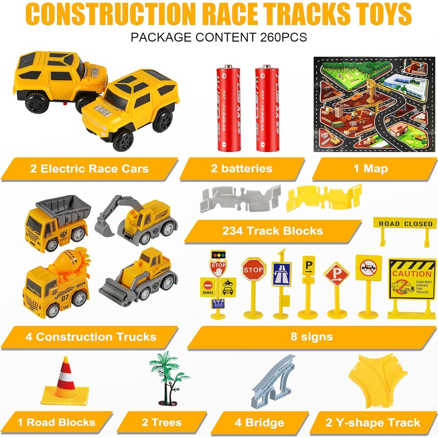 Set de Pistas de Construcción Kizplays 260 PCS con Coches