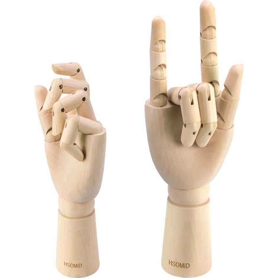 HSOMiD Flexible Wooden Hand Model Moveable Wooden Artists 12 Inches Hand Model for Sketching Drawing Painting Home Office Desk Decoration12 Inch Left and Right Hand 1 Set 12Inch Hands