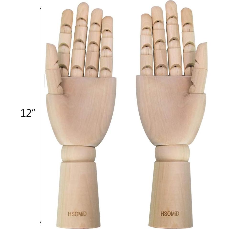 HSOMiD Flexible Wooden Hand Model Moveable Wooden Artists 12 Inches Hand Model for Sketching Drawing Painting Home Office Desk Decoration12 Inch Left and Right Hand 1 Set 12Inch Hands