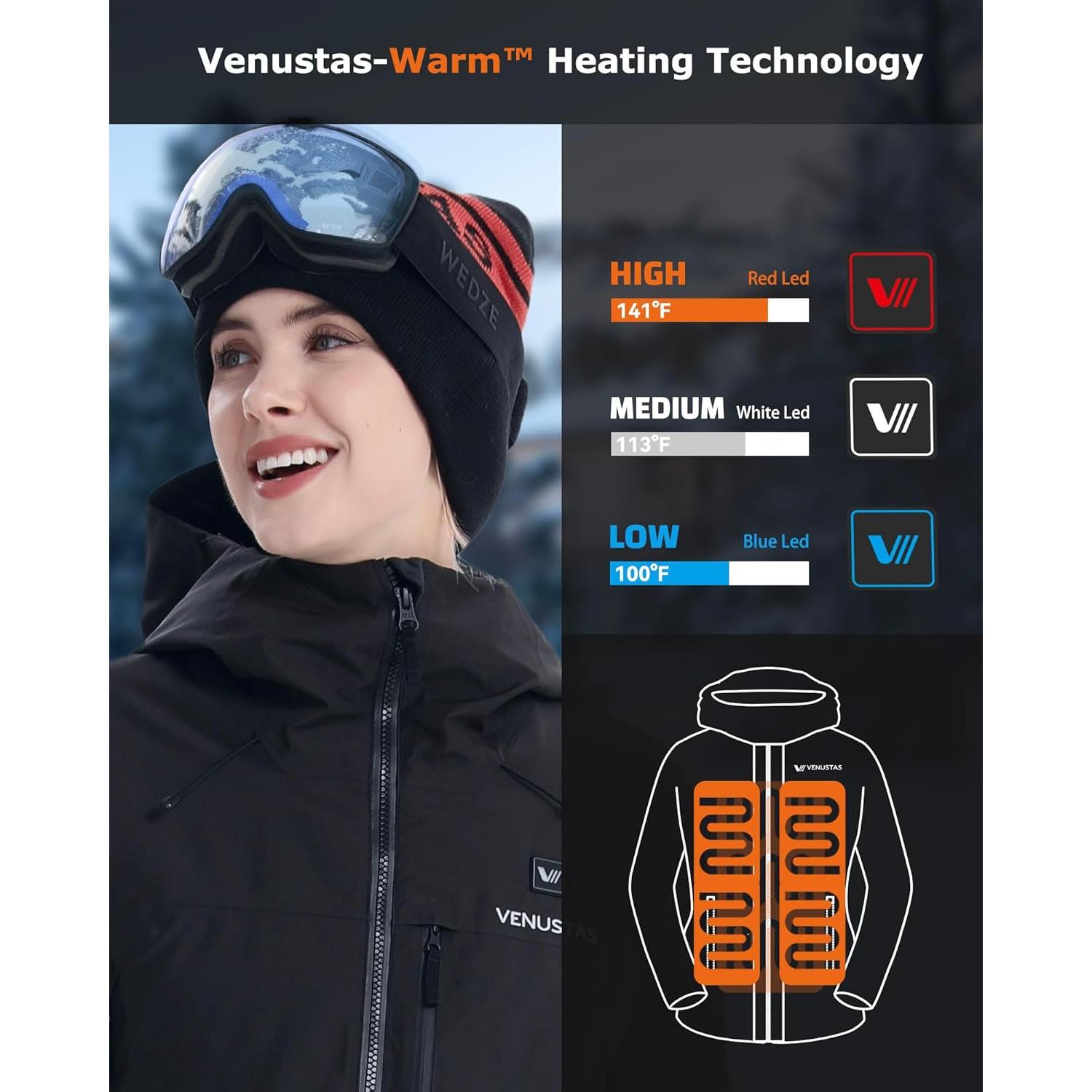 Chaqueta de esquí calentada Venustas para mujer 12V impermeable