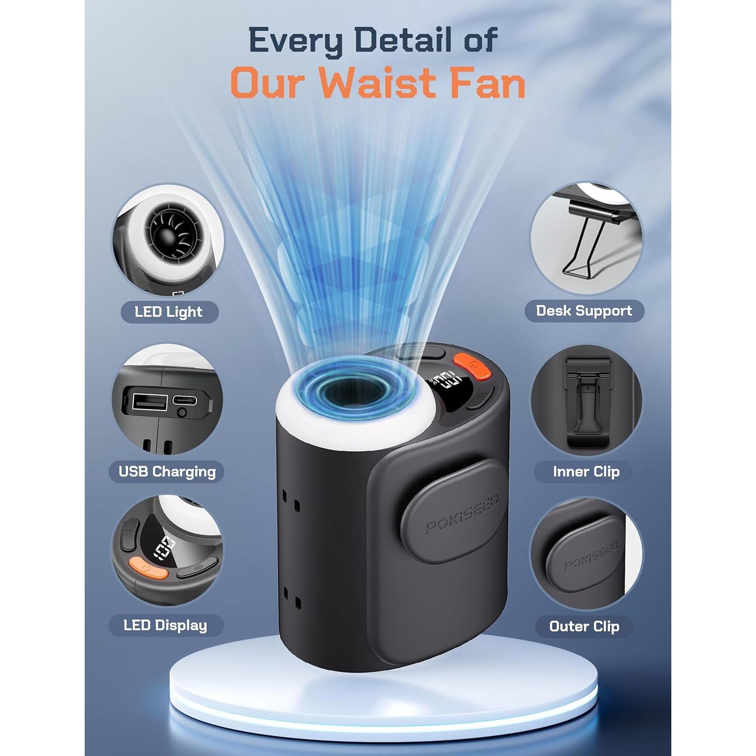 Ventilador de Cintura POKISEED YH-F113-B Recargable 10000mAh