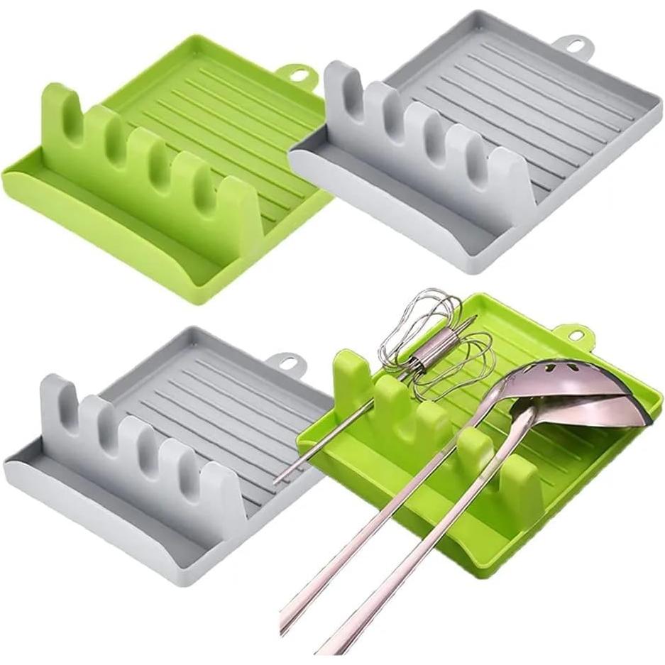 Reposacucharas de Silicona Verde con Soporte para Olla 35.5x32.3cm