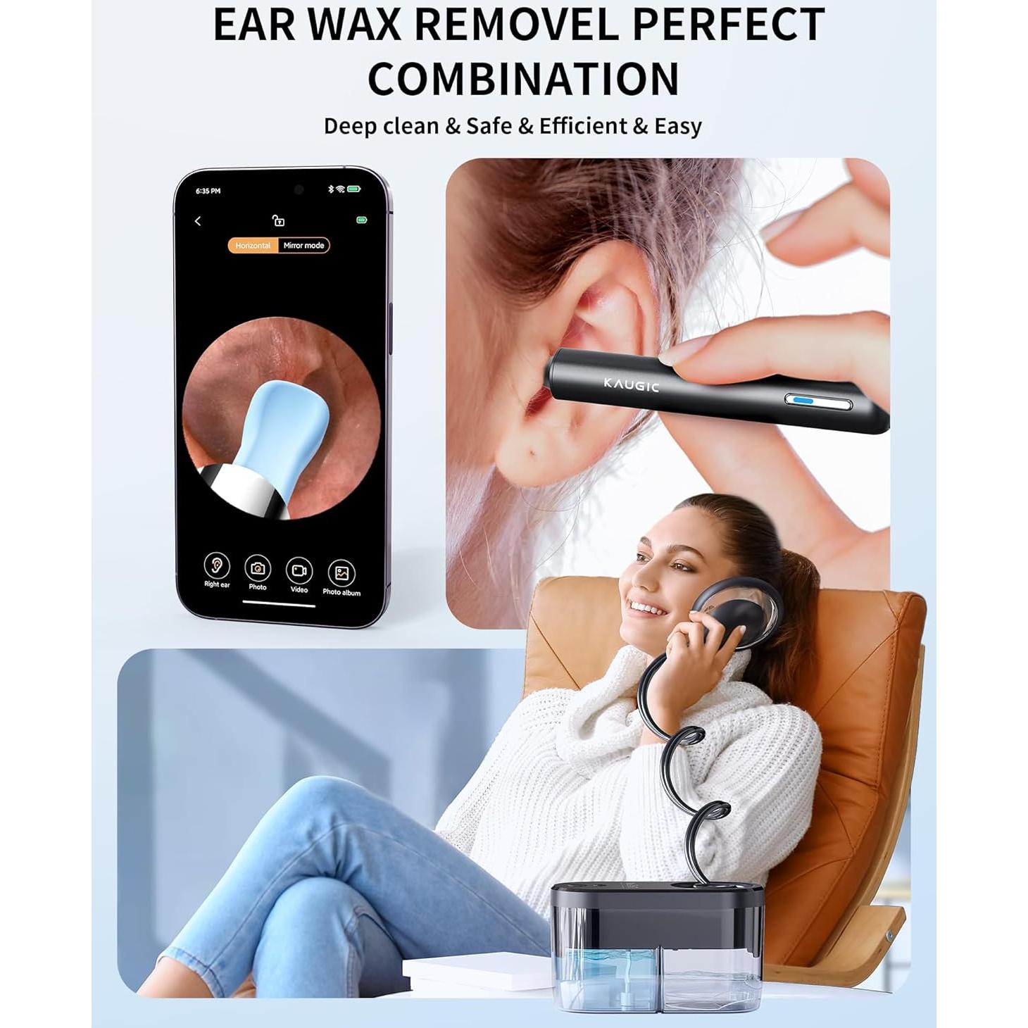 Kit de Limpieza de Oídos KAUGIC con Cámara 1080 HD y Irrigación