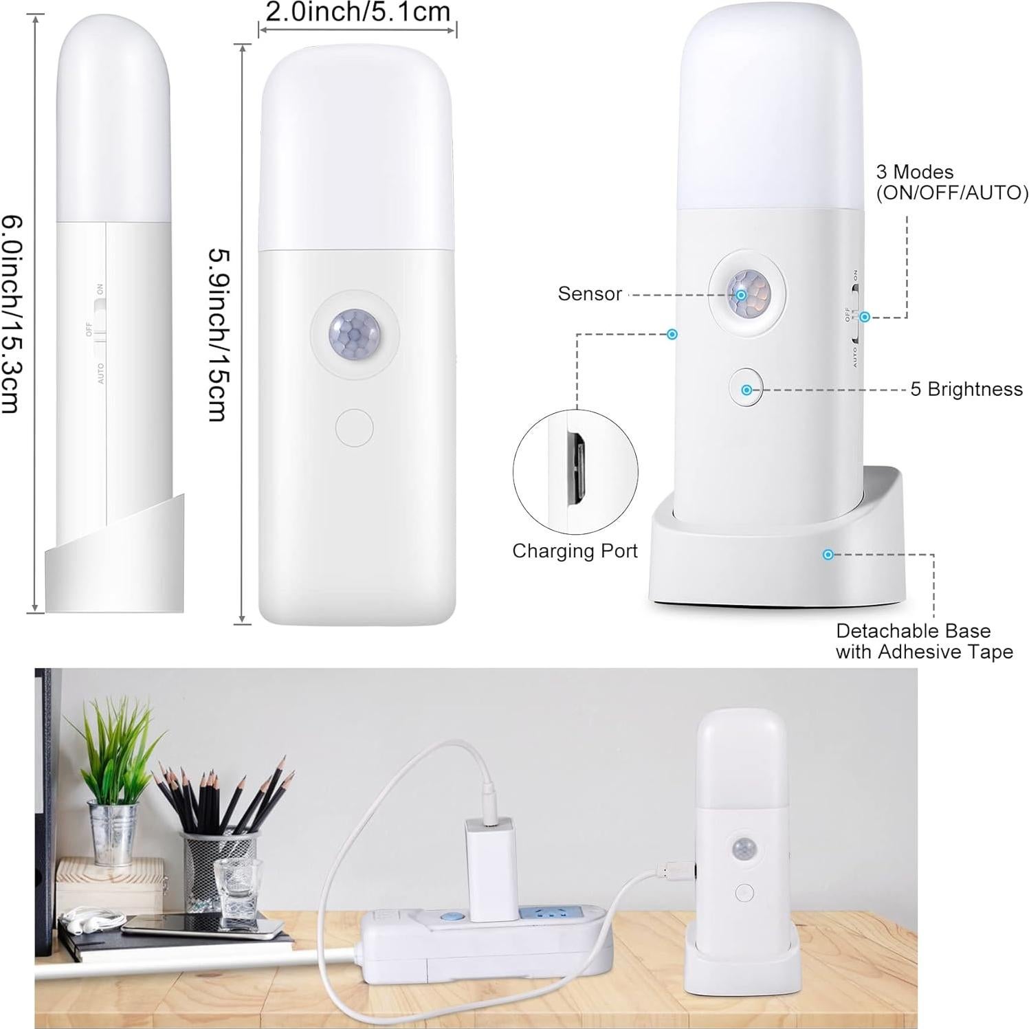 Luz Nocturna Recargable con Sensor de Movimiento - 2 Pzs