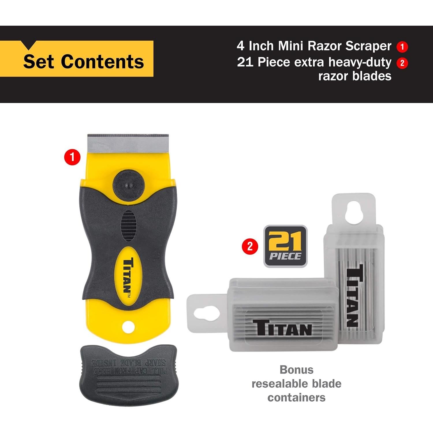 Titan Tools 17015 4-Inch Mini Razor Scraper with (21) #20 Steel Blades