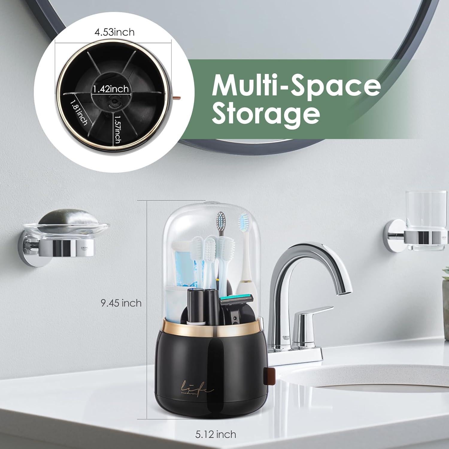 Soporte para Cepillos de Dientes Forest Angle Z55 Negro con Tapa