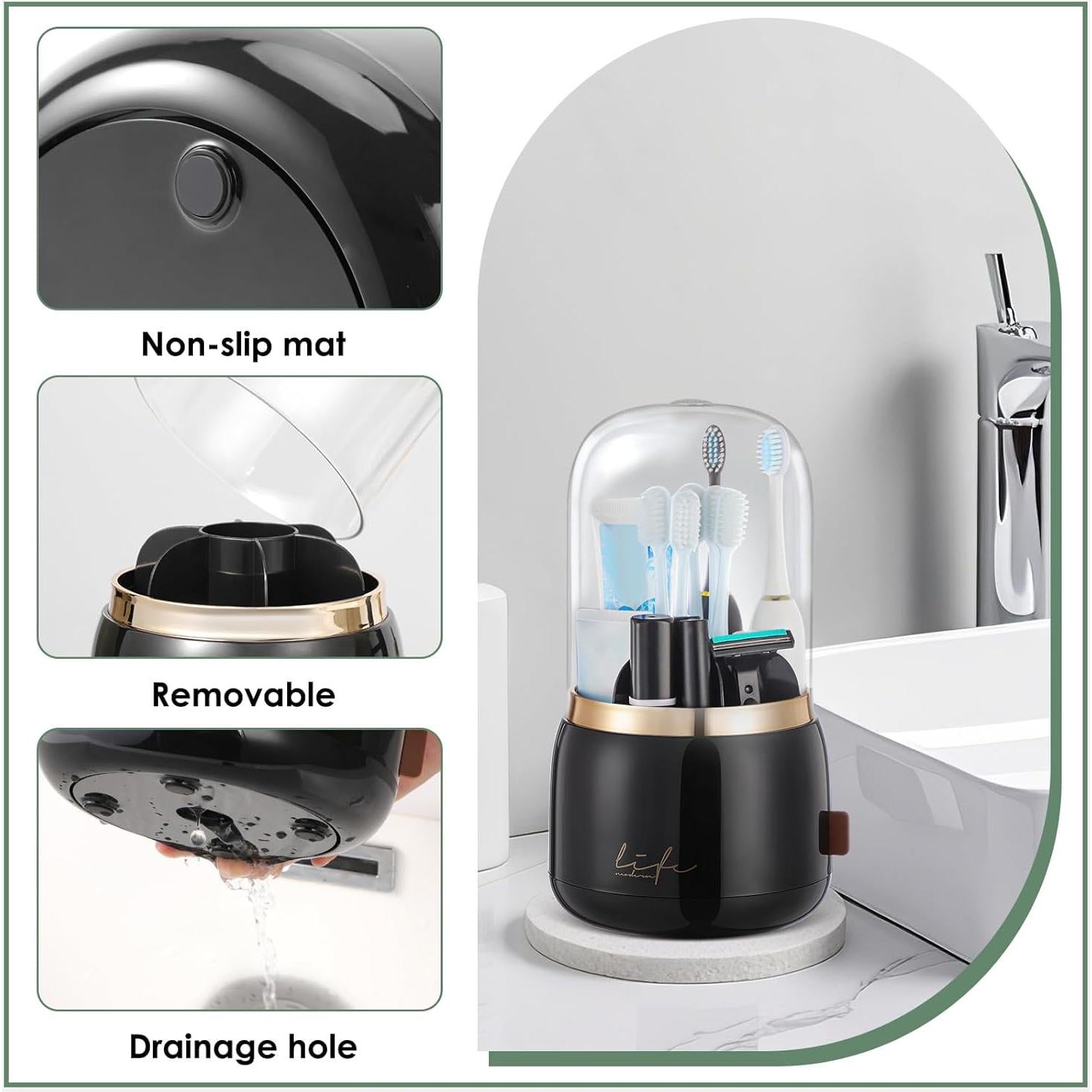 Soporte para Cepillos de Dientes Forest Angle Z55 Negro con Tapa