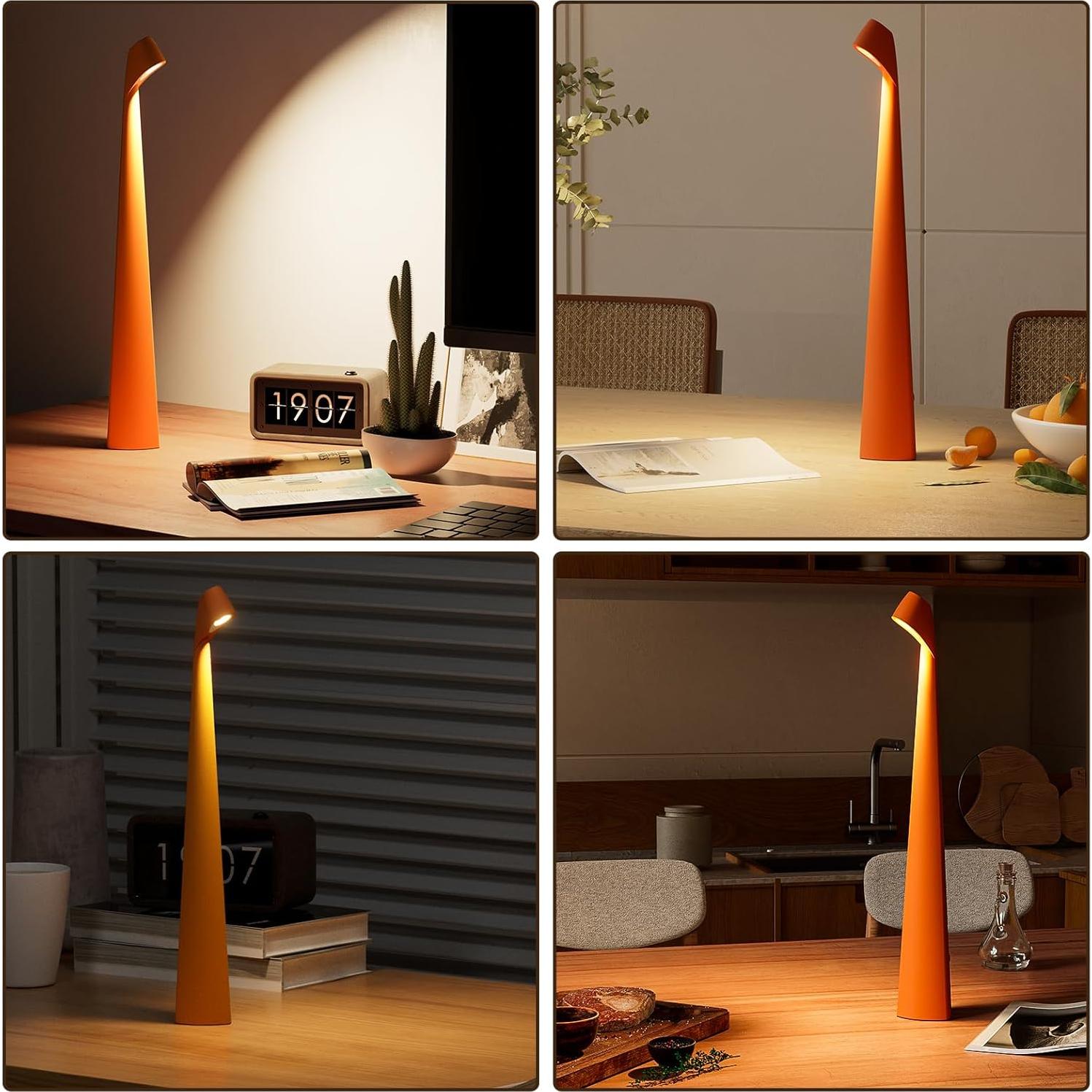 Lámpara de Escritorio LED HAPYGI Recargable 3 Niveles Naranja