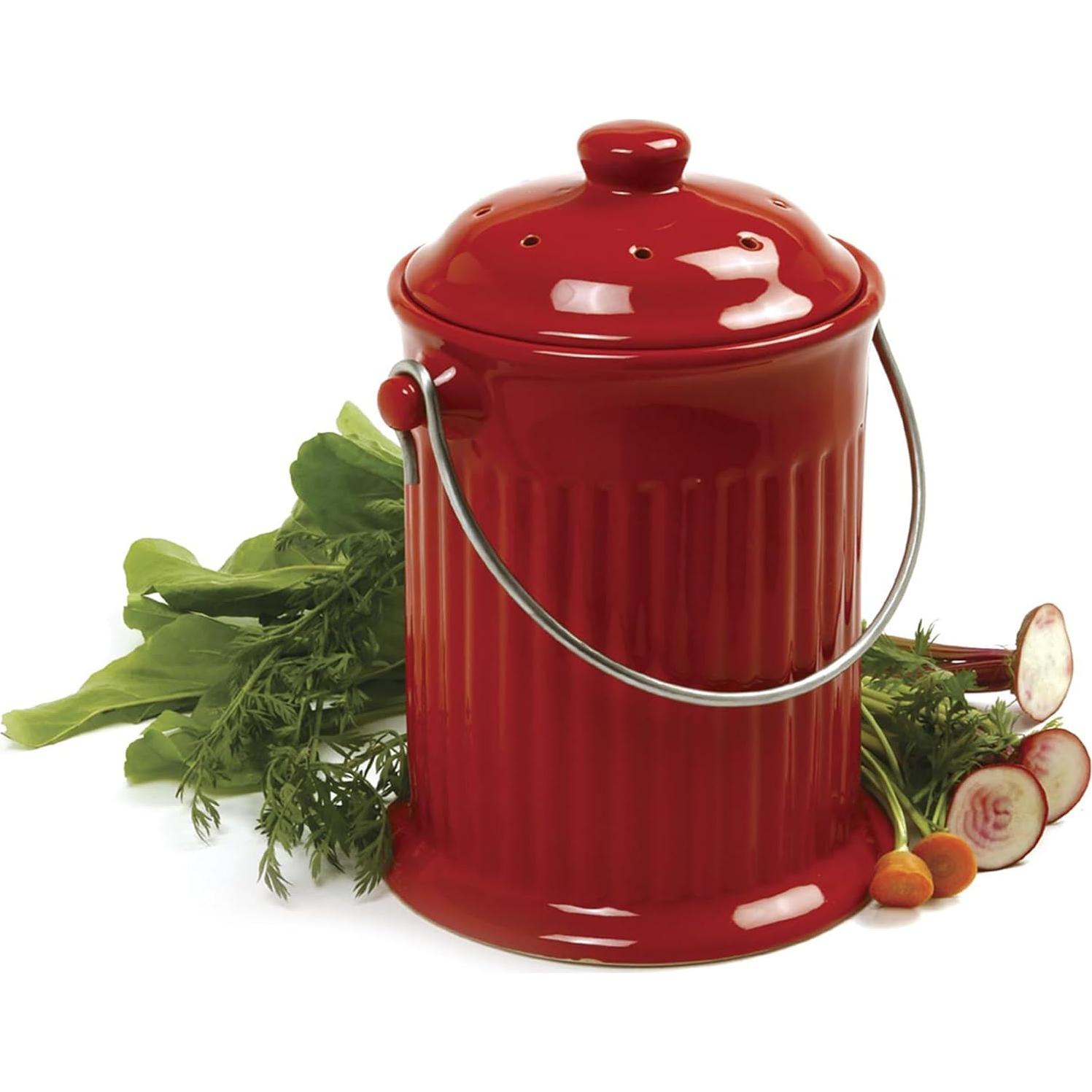 Conservador de Compostera de Cerámica Norpro 1 Galón Rojo