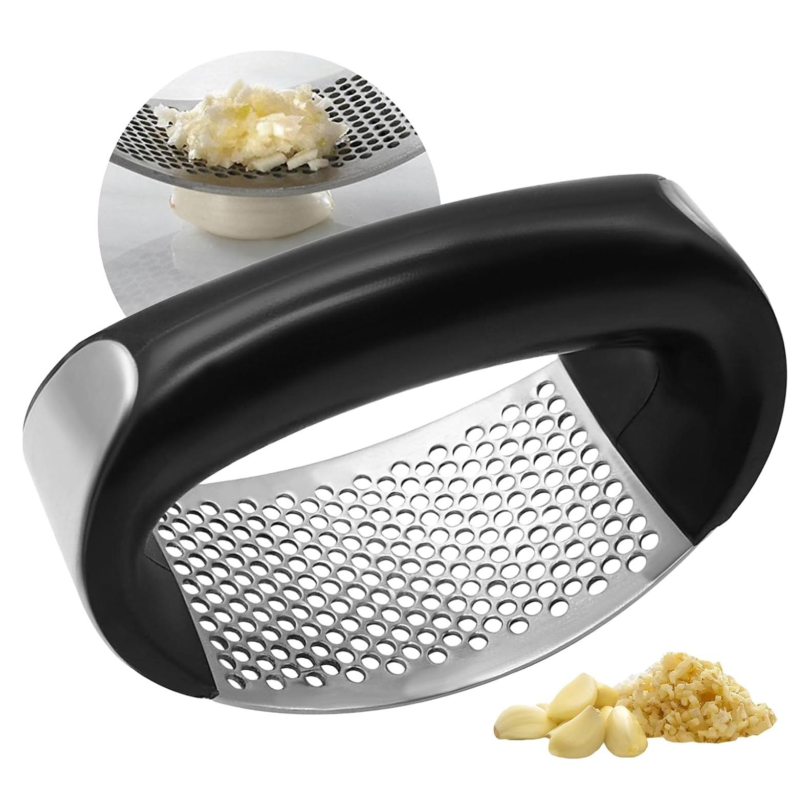 Heavy Duty Stainless Steel Garlic Mincer and Garlic Crusher,Manual Crusher & Mincer with Ergonomic Handle for Easy Cleaning (Black)