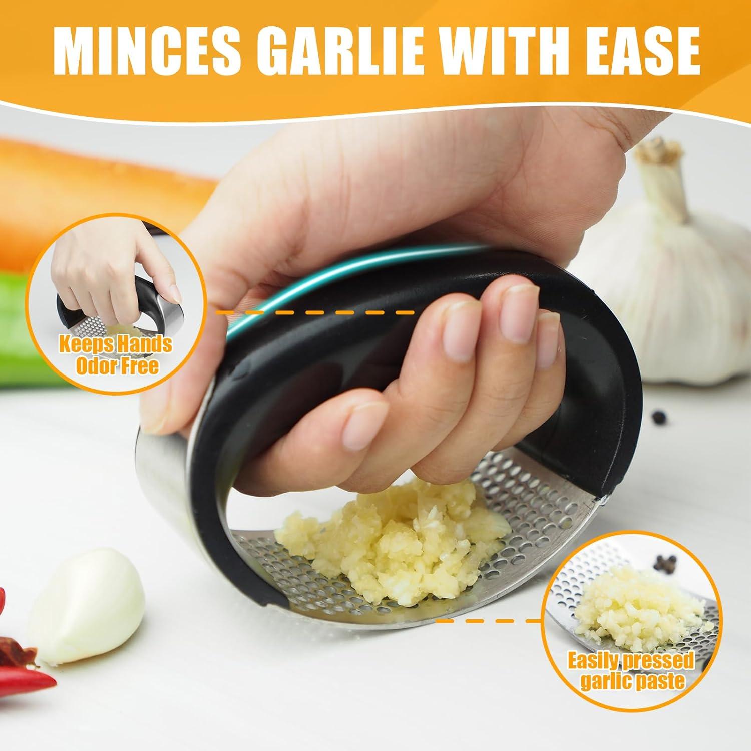 Heavy Duty Stainless Steel Garlic Mincer and Garlic Crusher,Manual Crusher & Mincer with Ergonomic Handle for Easy Cleaning (Black)