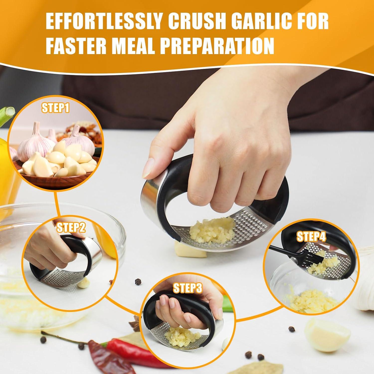 Heavy Duty Stainless Steel Garlic Mincer and Garlic Crusher,Manual Crusher & Mincer with Ergonomic Handle for Easy Cleaning (Black)