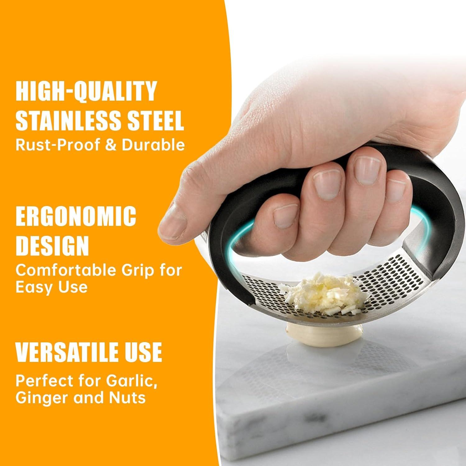 Heavy Duty Stainless Steel Garlic Mincer and Garlic Crusher,Manual Crusher & Mincer with Ergonomic Handle for Easy Cleaning (Black)