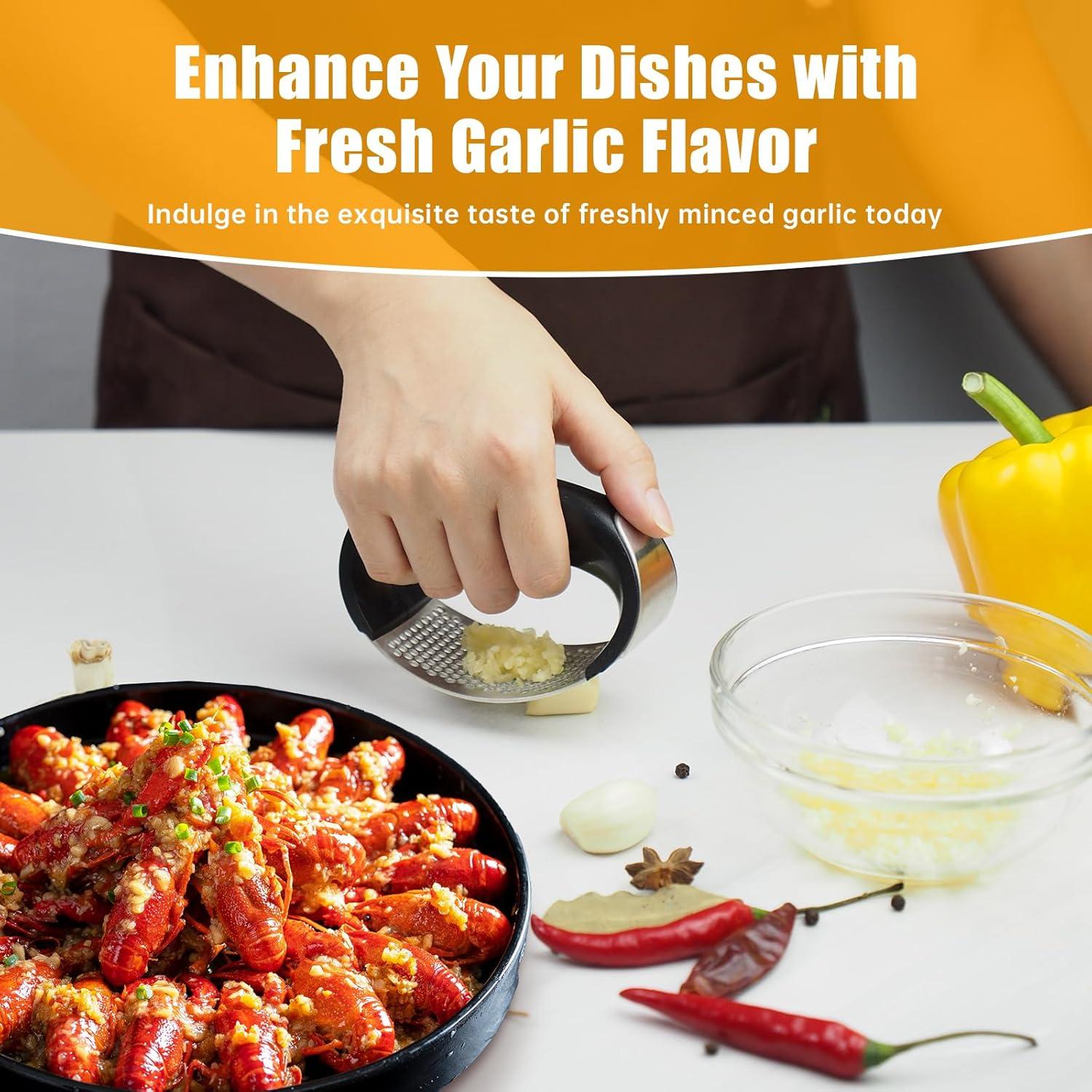 Heavy Duty Stainless Steel Garlic Mincer and Garlic Crusher,Manual Crusher & Mincer with Ergonomic Handle for Easy Cleaning (Black)