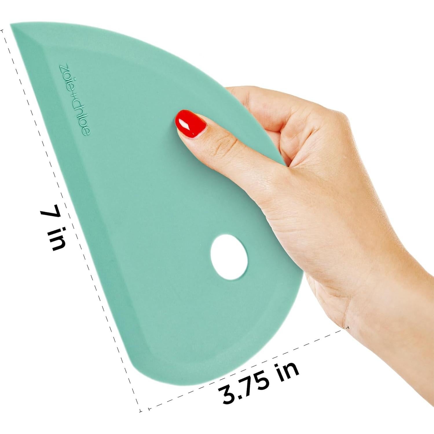 Zoie + Chloe Multipurpose Silicone Bowl Scraper - Dough Scraper for Cleaning Mixing Bowls, Baking Pan - Silicone Scraper Spatula For Painting, Smoothing, Frosting, Cake Decorating - Blue, 7x3.75"