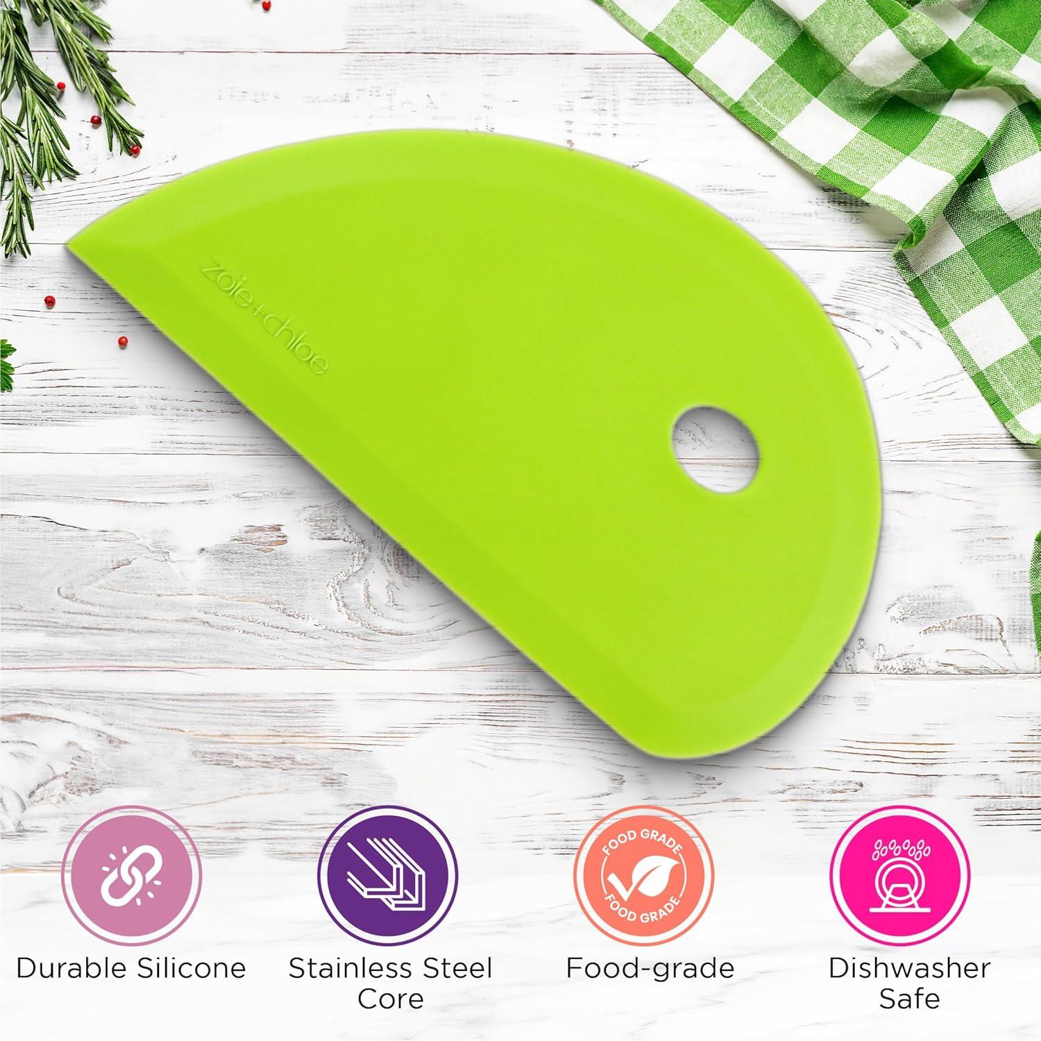 Zoie + Chloe Multipurpose Silicone Bowl Scraper - Dough Scraper for Cleaning Mixing Bowls, Baking Pan - Silicone Scraper Spatula For Painting, Smoothing, Frosting, Cake Decorating - Blue, 7x3.75"