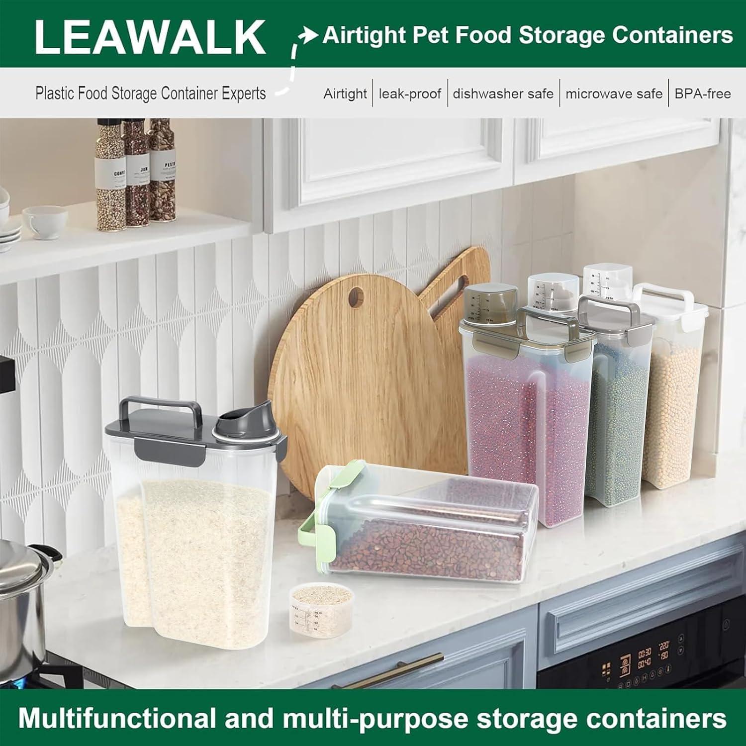 5Lbs Dog Cat Storage Container Portable with Upgraded Large Spout and Cup, Plastic Pet Food Dispenser for Small Animal Kibble, Bird Seed, Oatmeal, Rice, Flour, Brown Sugart-Dark Gray